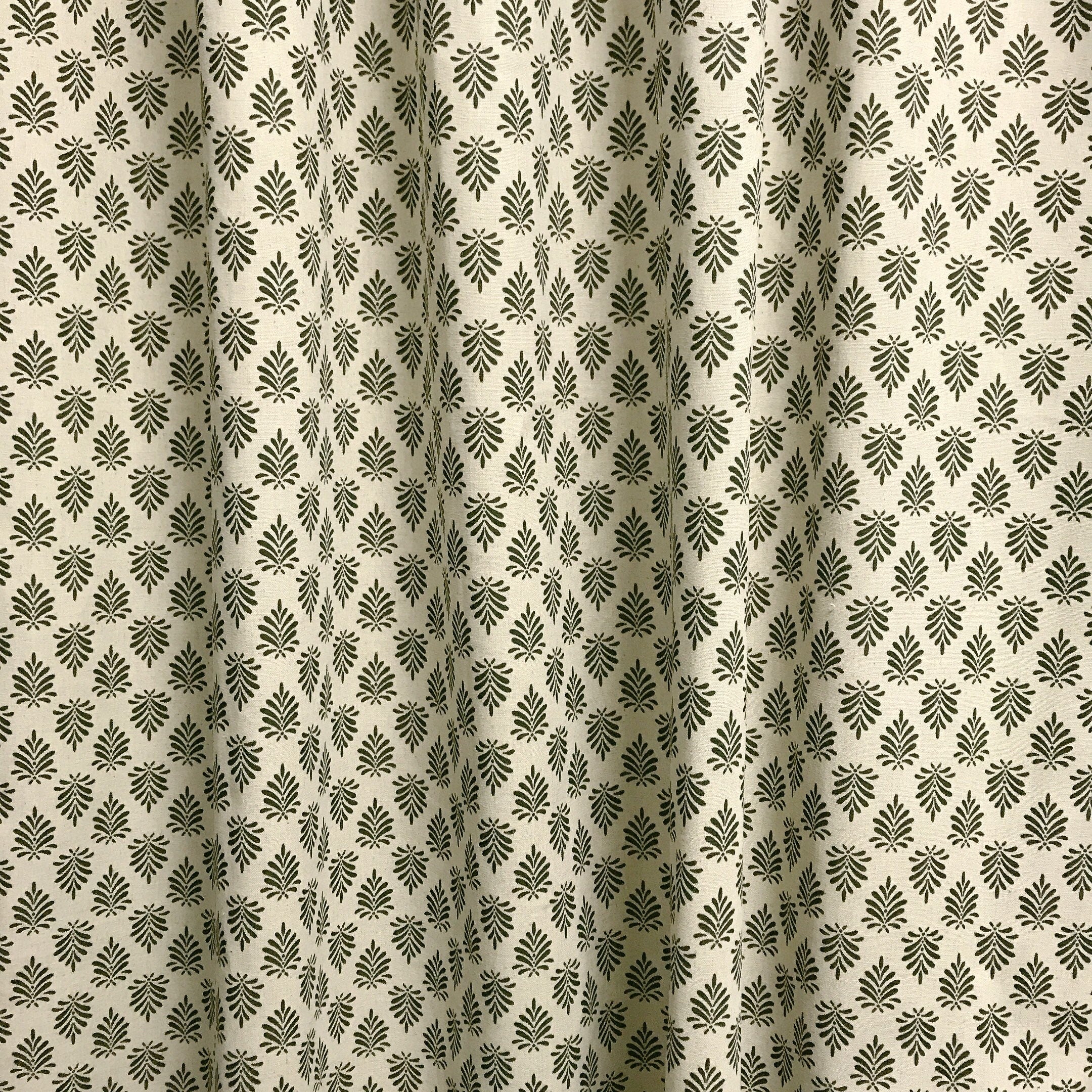 Deep Green Leaf Curtain on Natural Beige