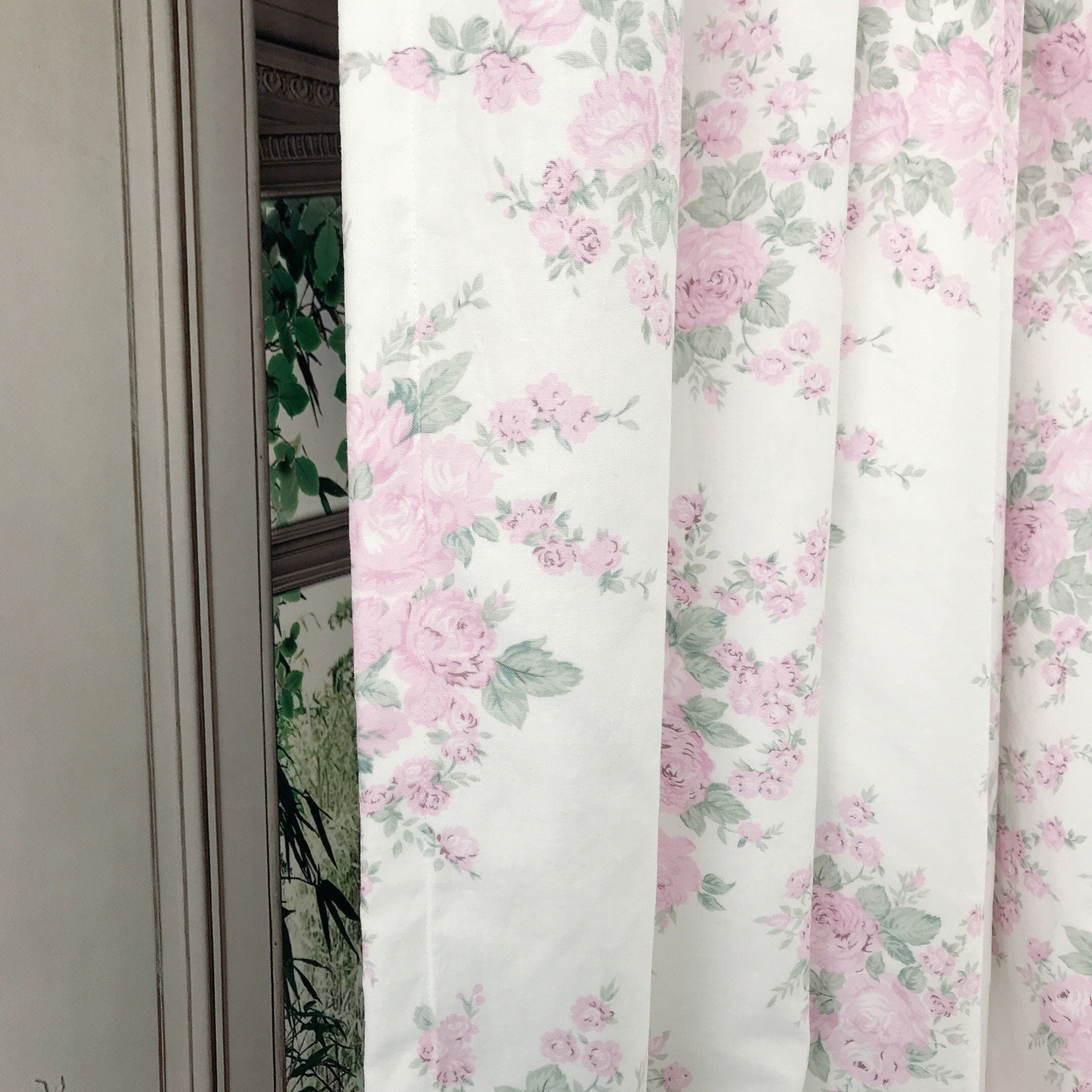 Light Pink Floral Curtain on White