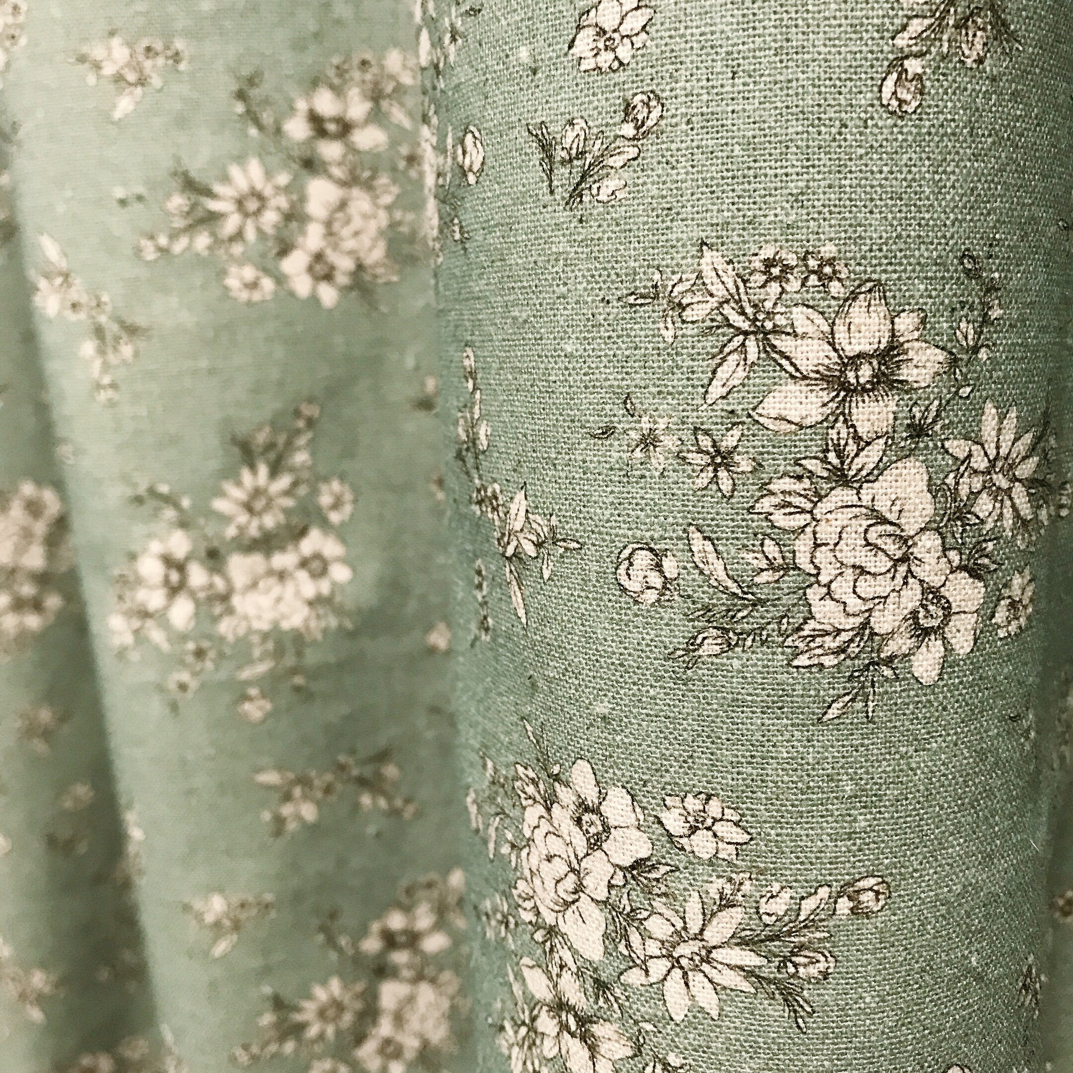Natural Beige Floral Curtain on Sage Green