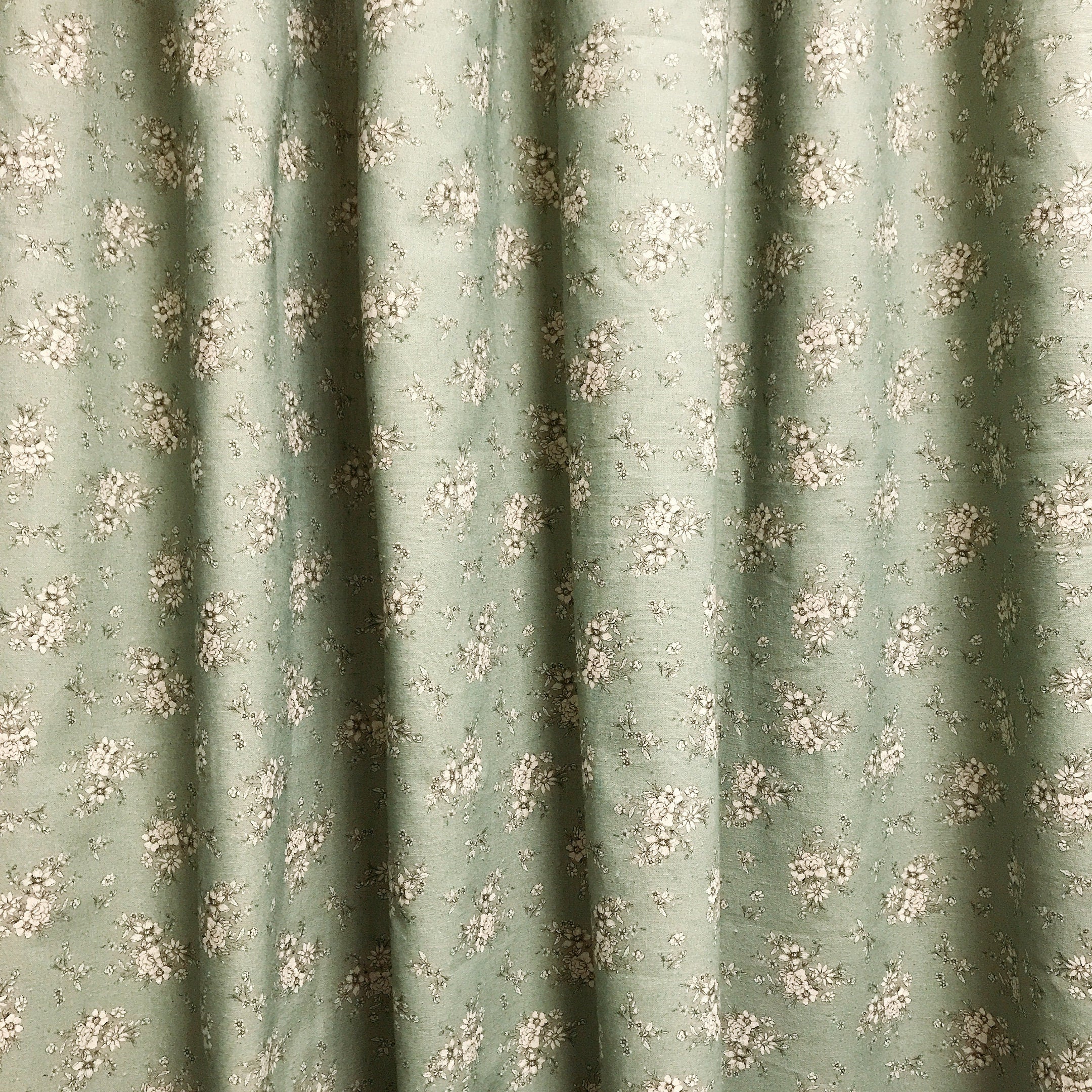 Natural Beige Floral Curtain on Sage Green