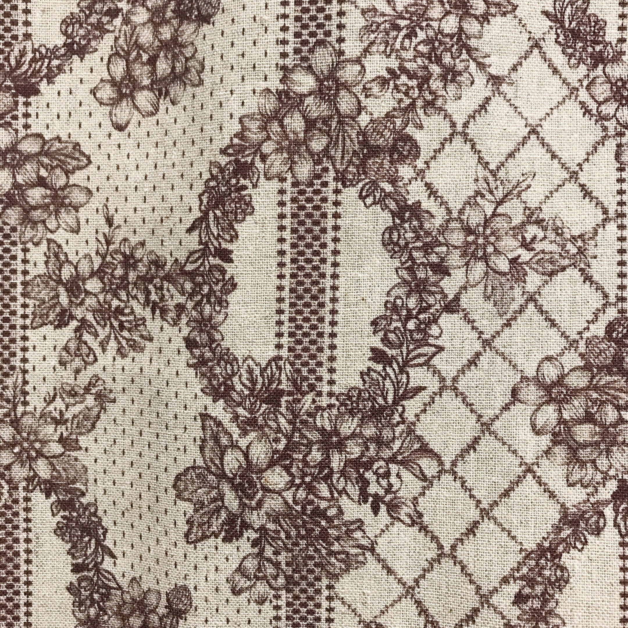 Reddish Brown Floral Lace Curtain on Natural Beige