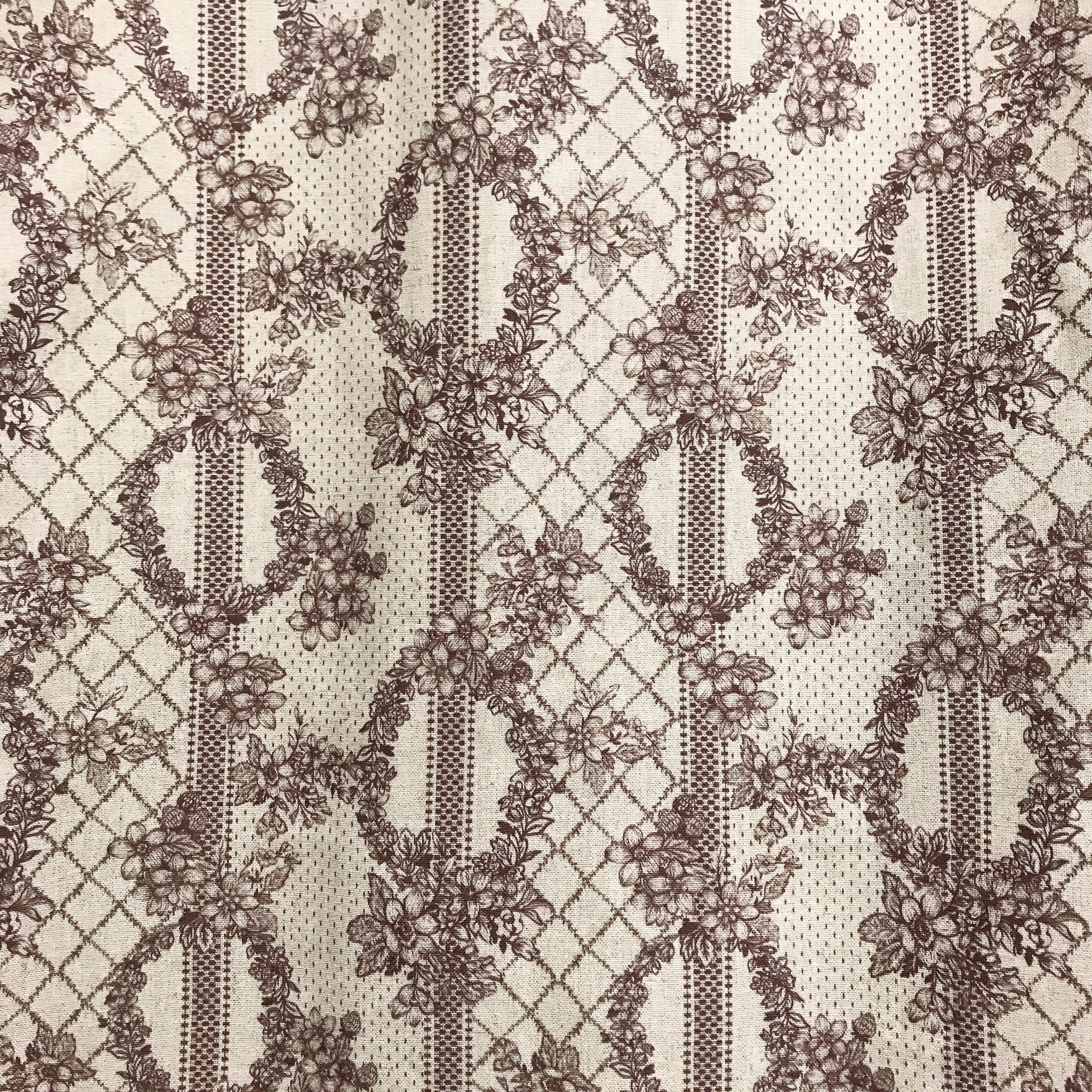 Reddish Brown Floral Lace Curtain on Natural Beige
