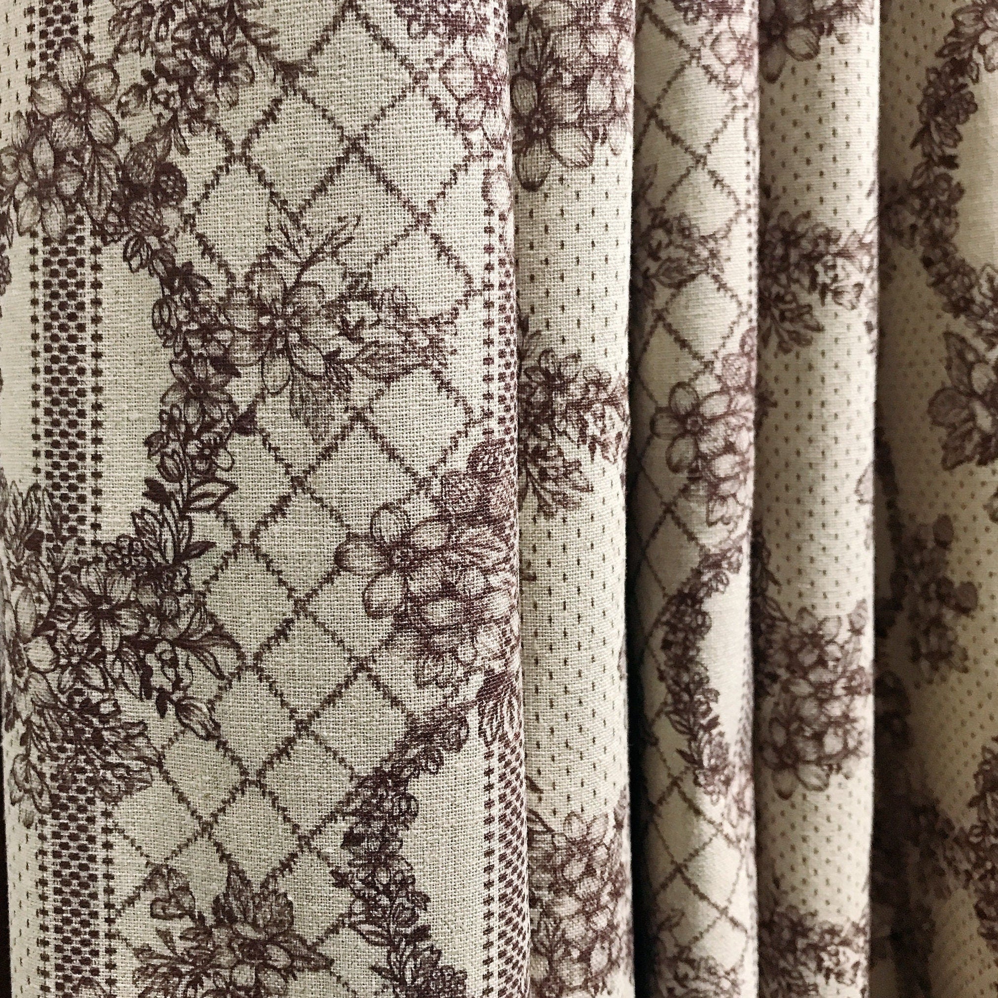 Reddish Brown Floral Lace Curtain on Natural Beige