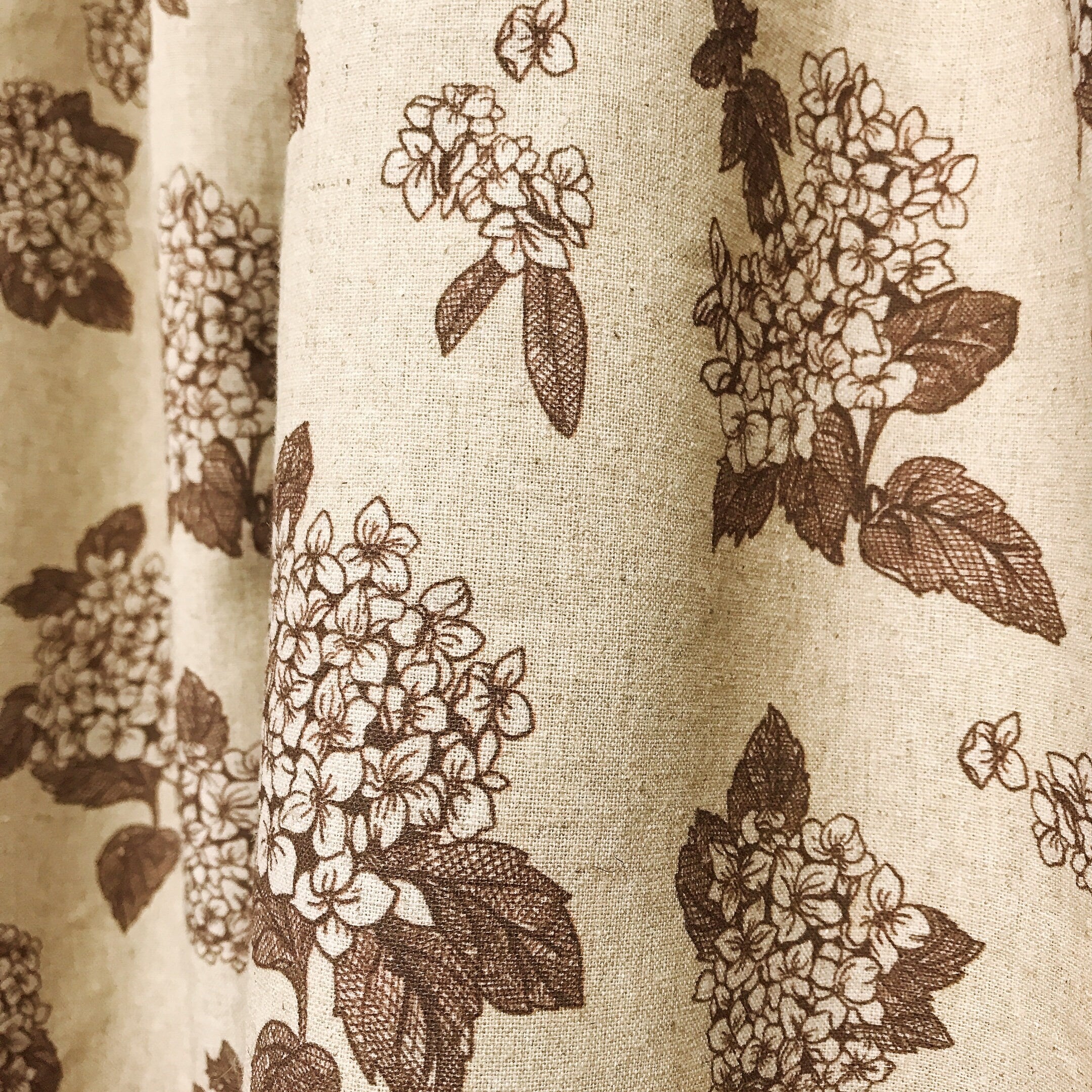Brown Hydrangea Floral Curtain on Natural Beige
