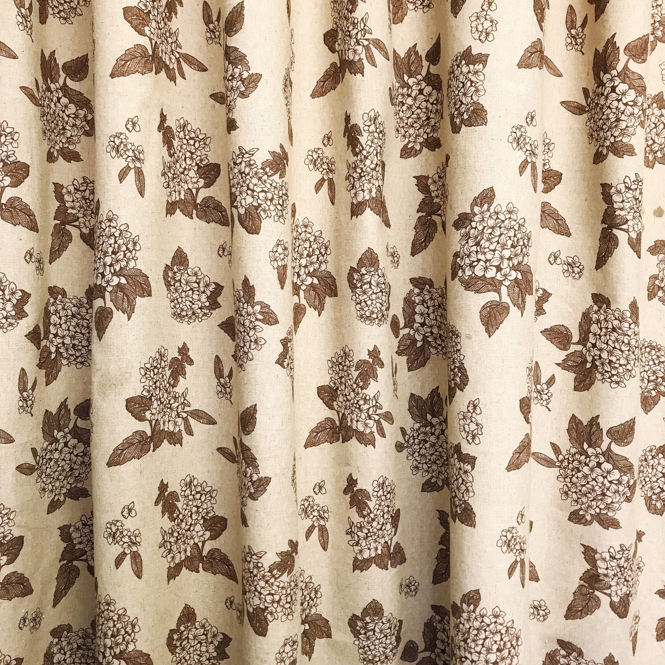 Brown Hydrangea Floral Curtain on Natural Beige