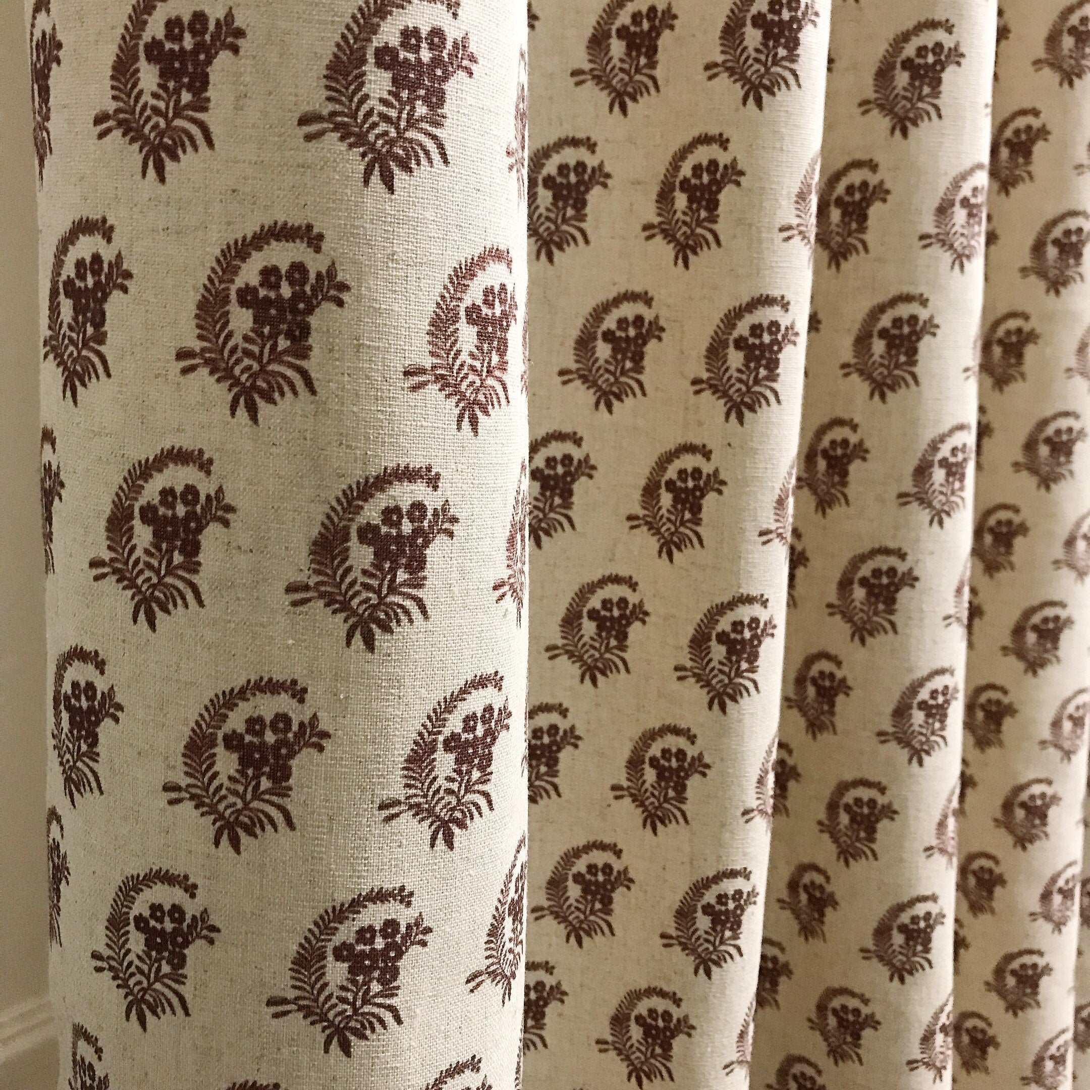 Brown Leafy Floral Curtain on Natural Beige
