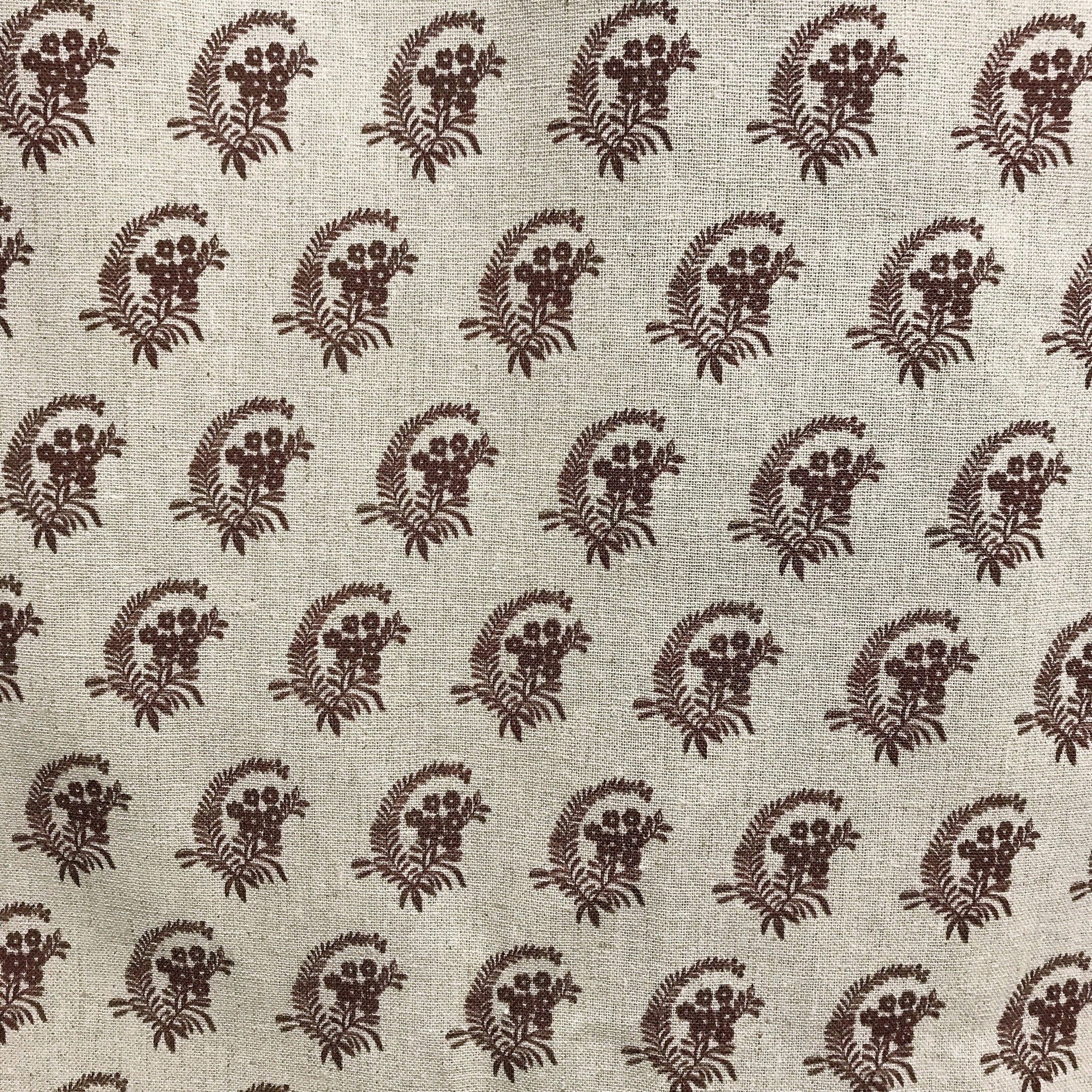 Brown Leafy Floral Curtain on Natural Beige