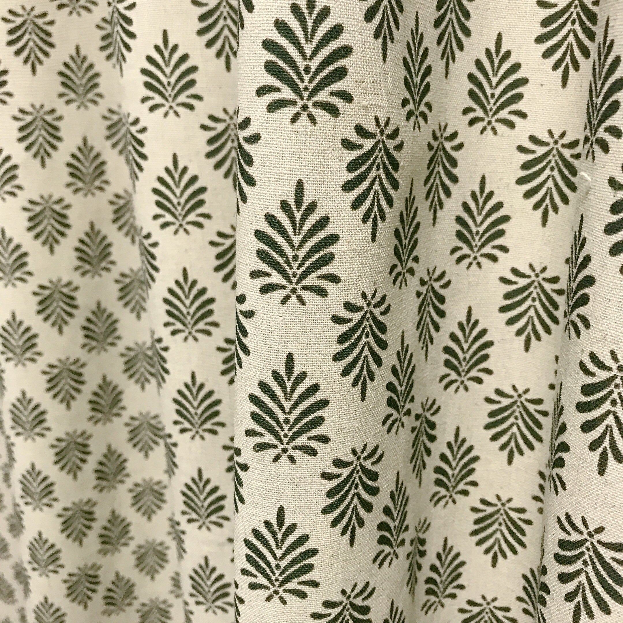 Deep Green Leaf Curtain on Natural Beige