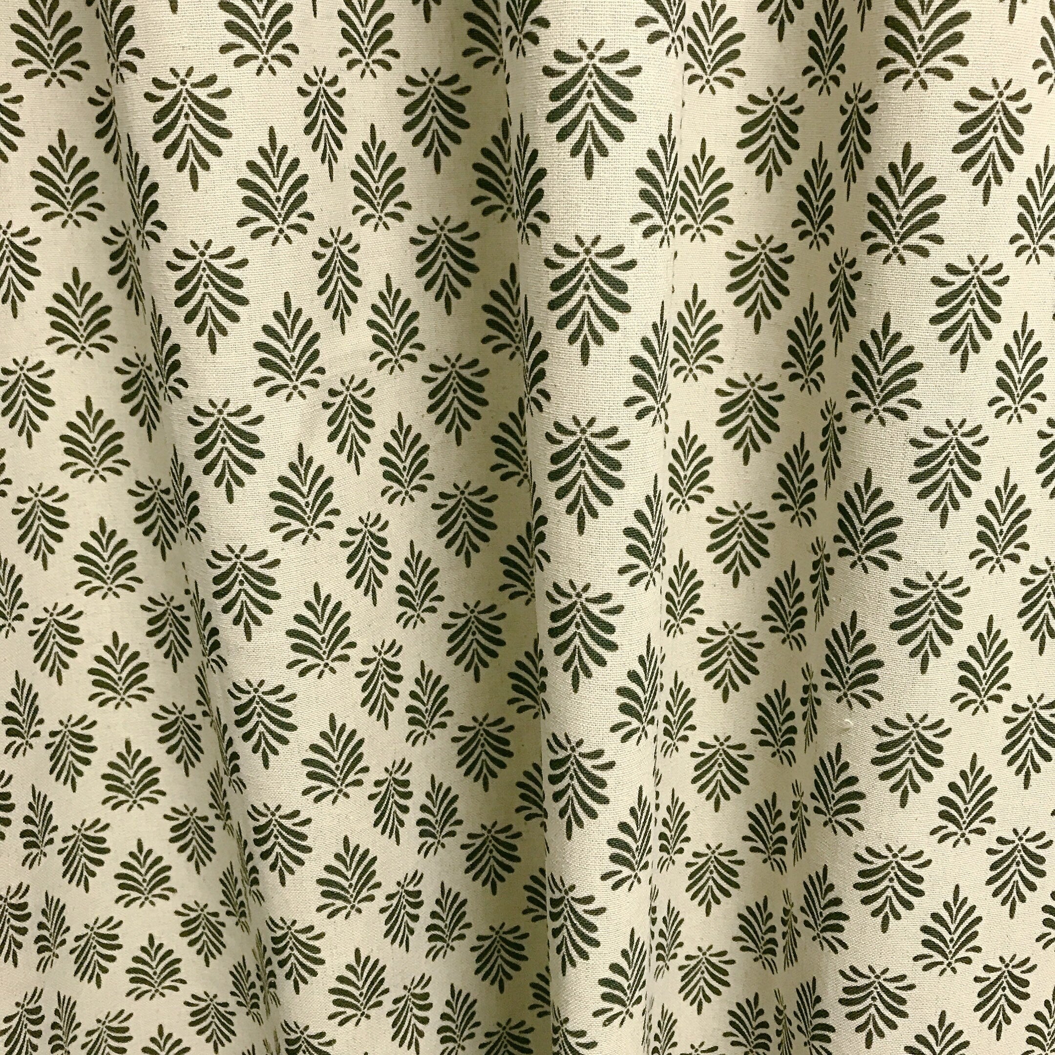 Deep Green Leaf Curtain on Natural Beige