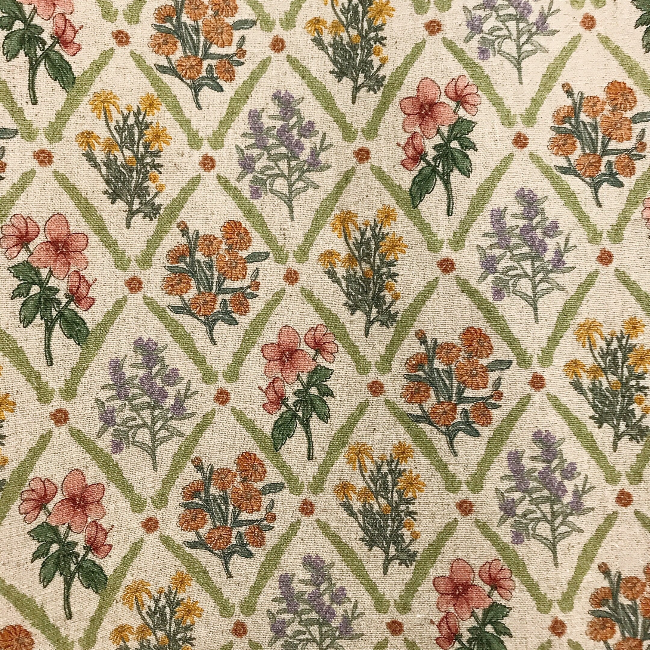 Floral Rhombus Curtain on Natural Beige