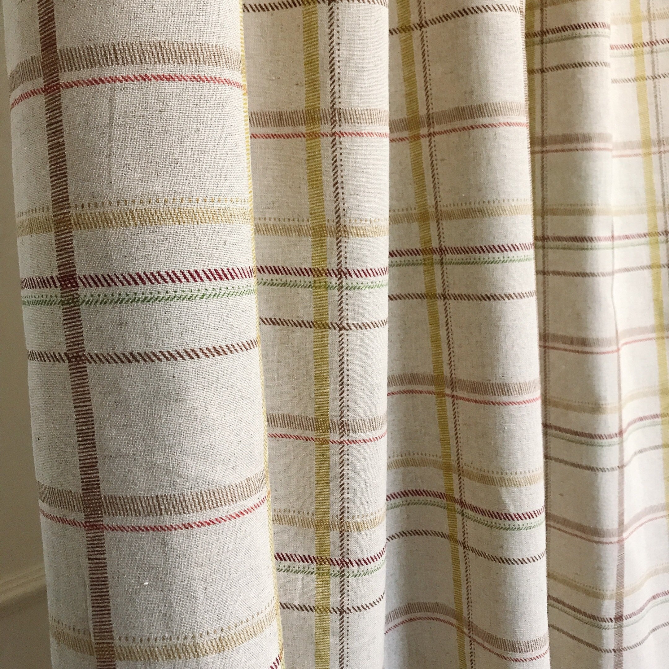 Brown Diagonal Plaid Curtain on Natural Beige