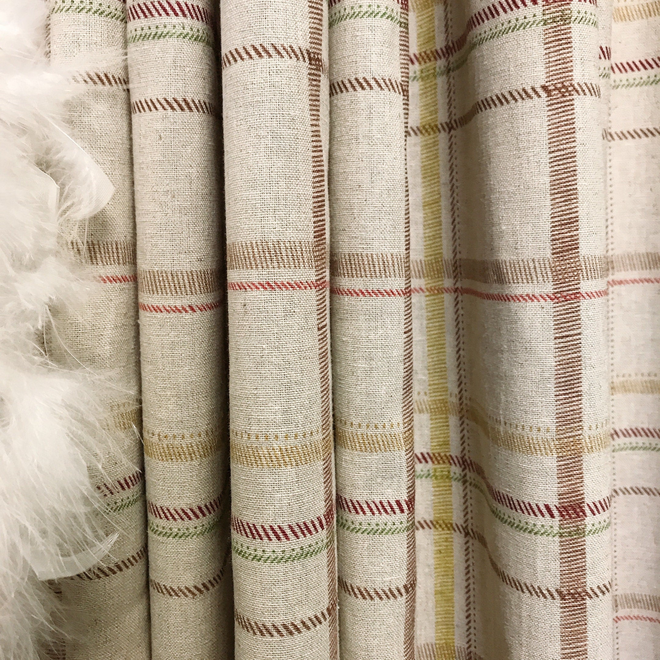 Brown Diagonal Plaid Curtain on Natural Beige