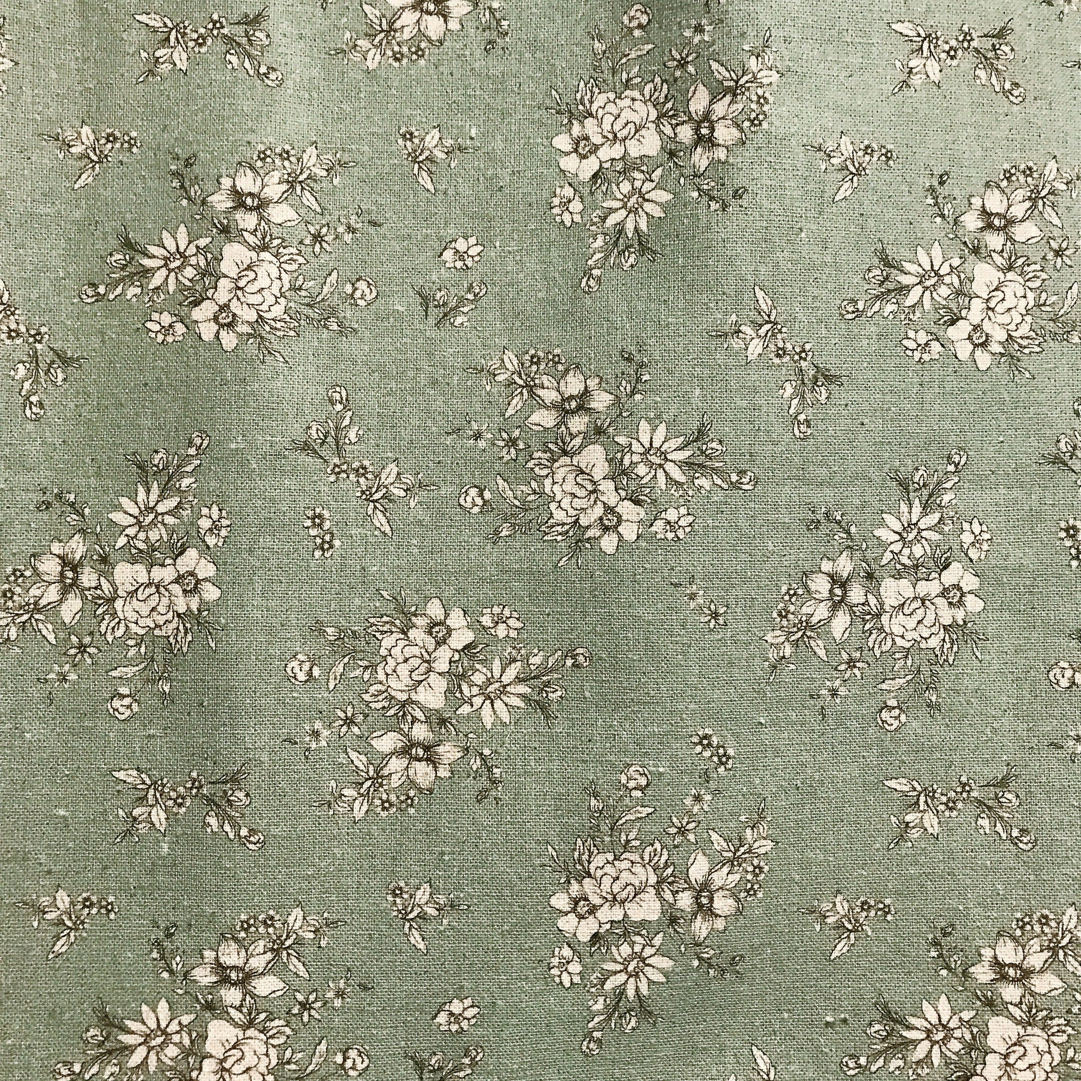 Natural Beige Floral Curtain on Sage Green