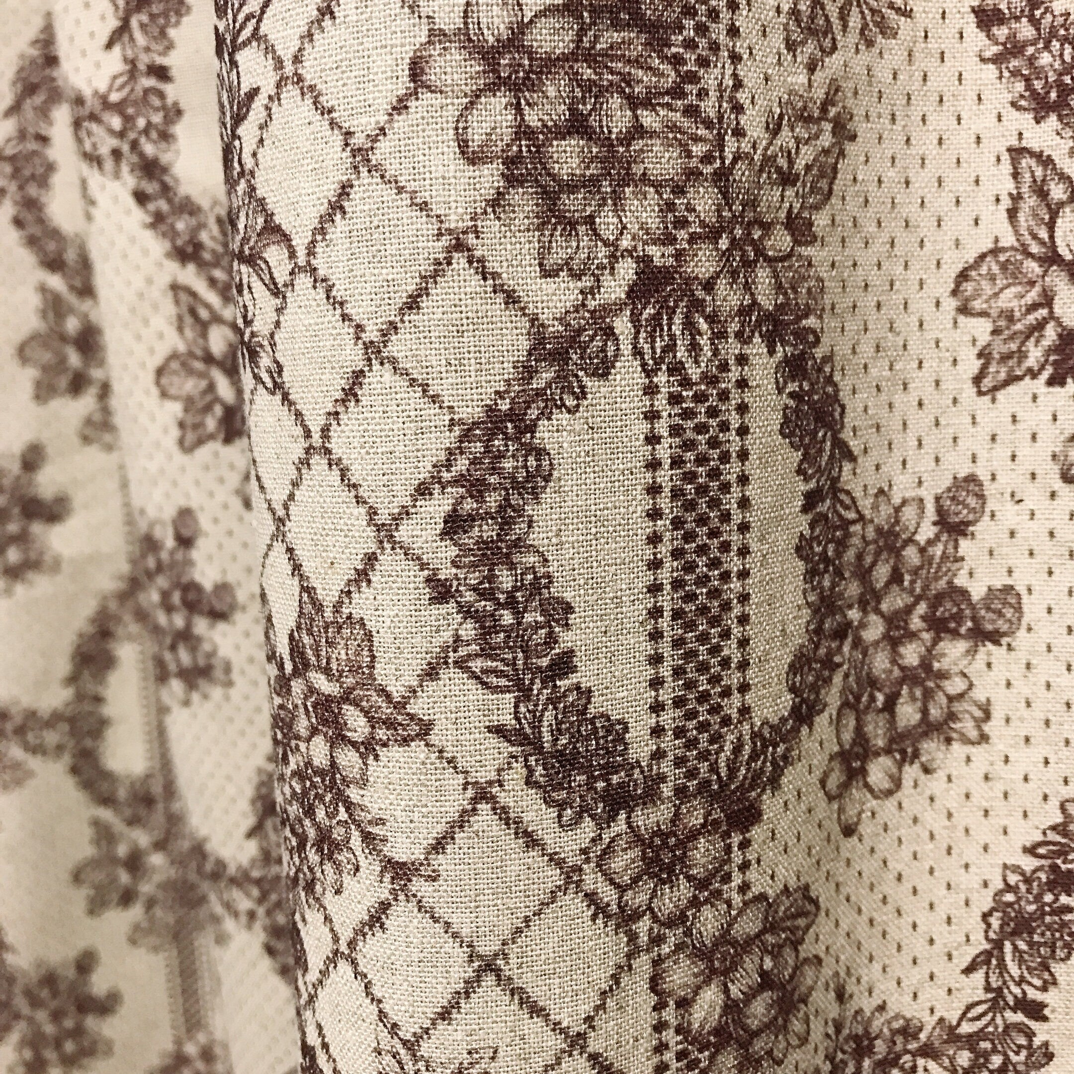 Reddish Brown Floral Lace Curtain on Natural Beige