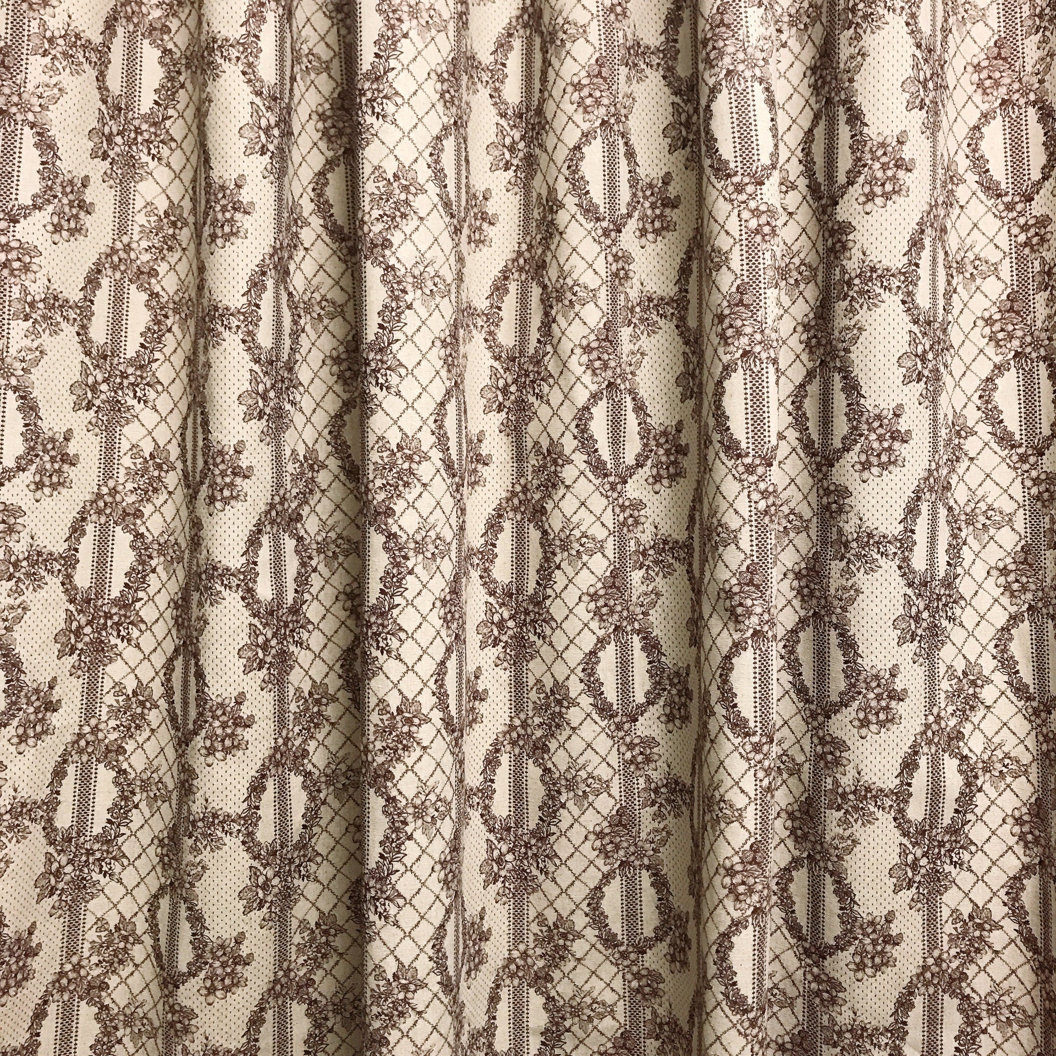 Reddish Brown Floral Lace Curtain on Natural Beige