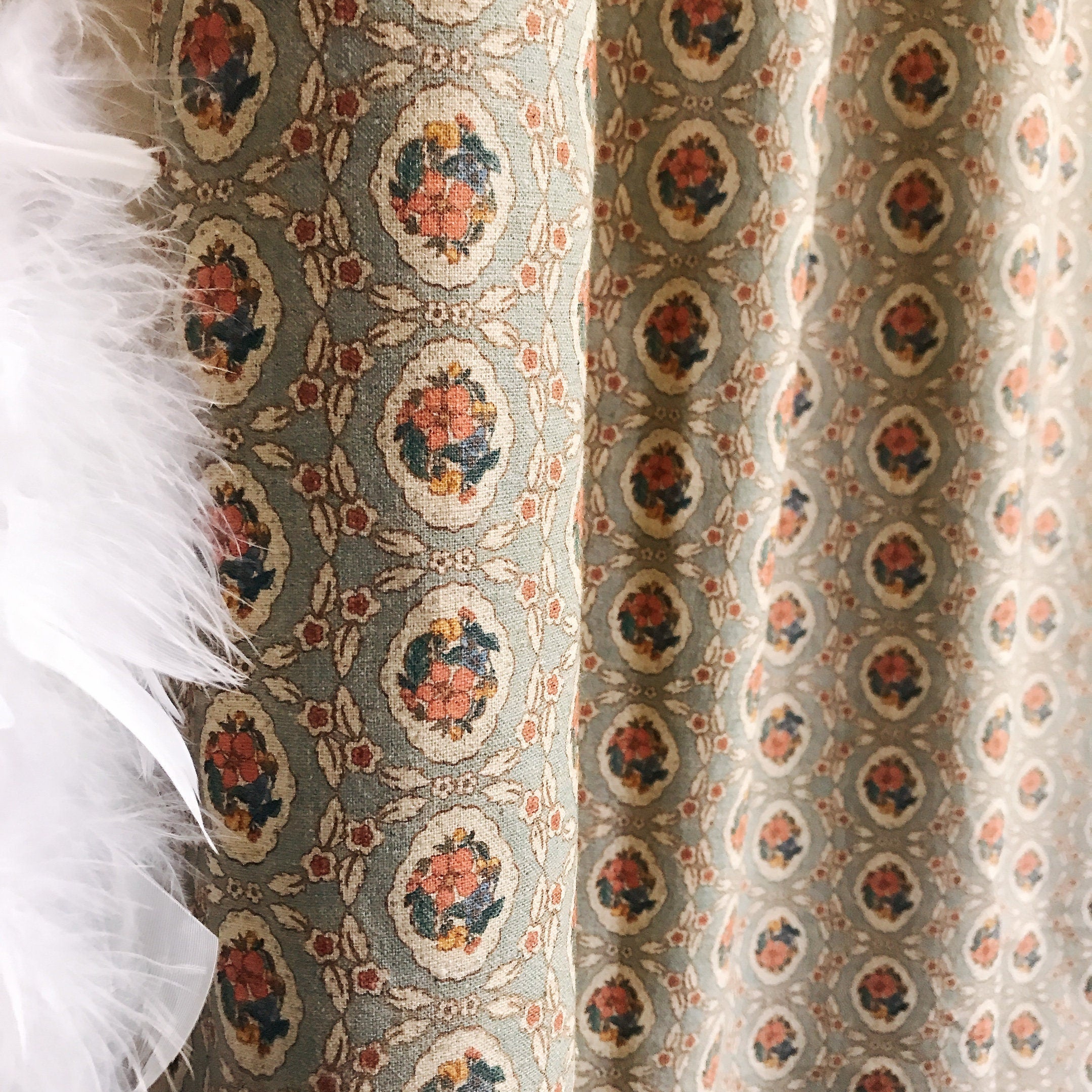 Multicolor Tiny Floral Curtain on Sage Green