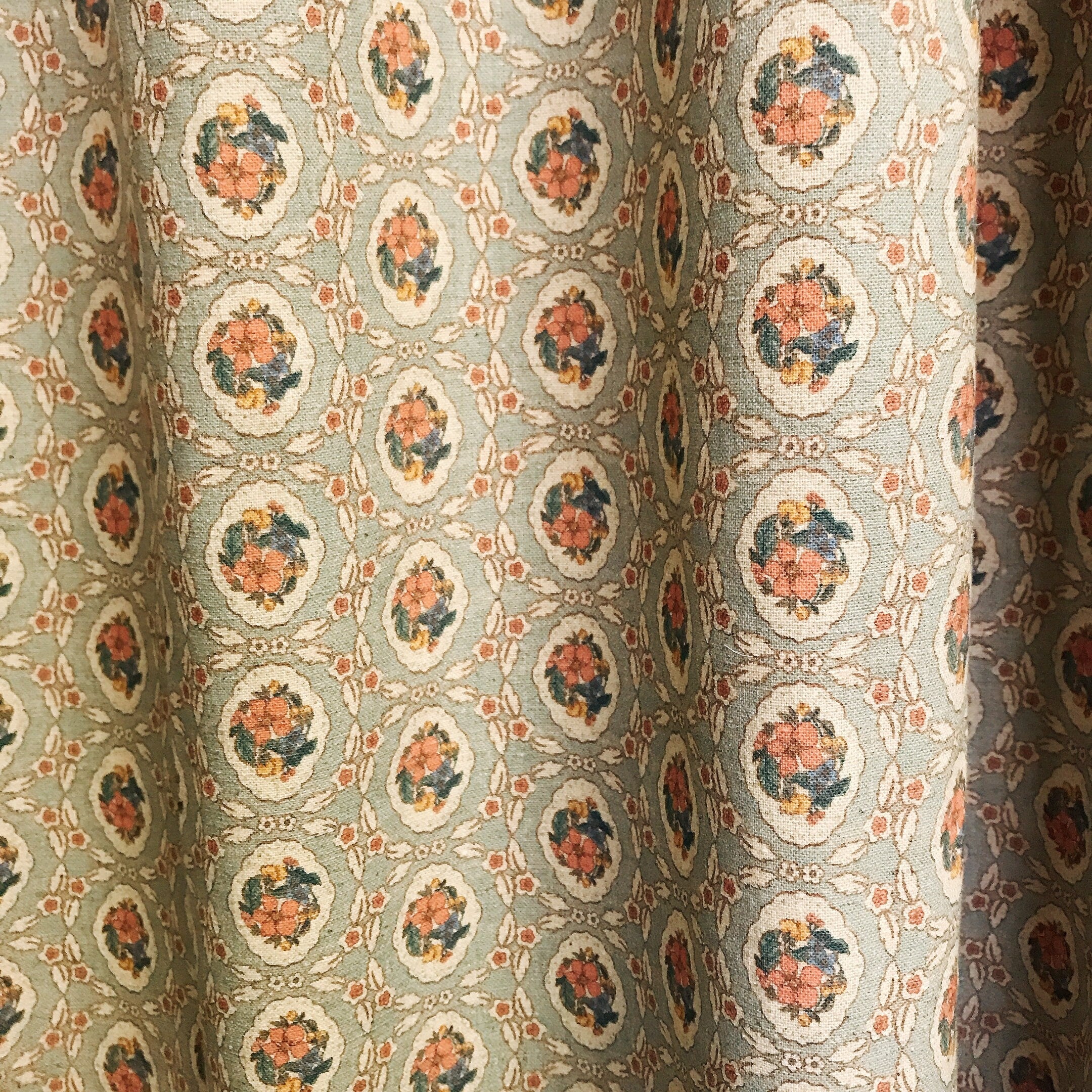 Multicolor Tiny Floral Curtain on Sage Green