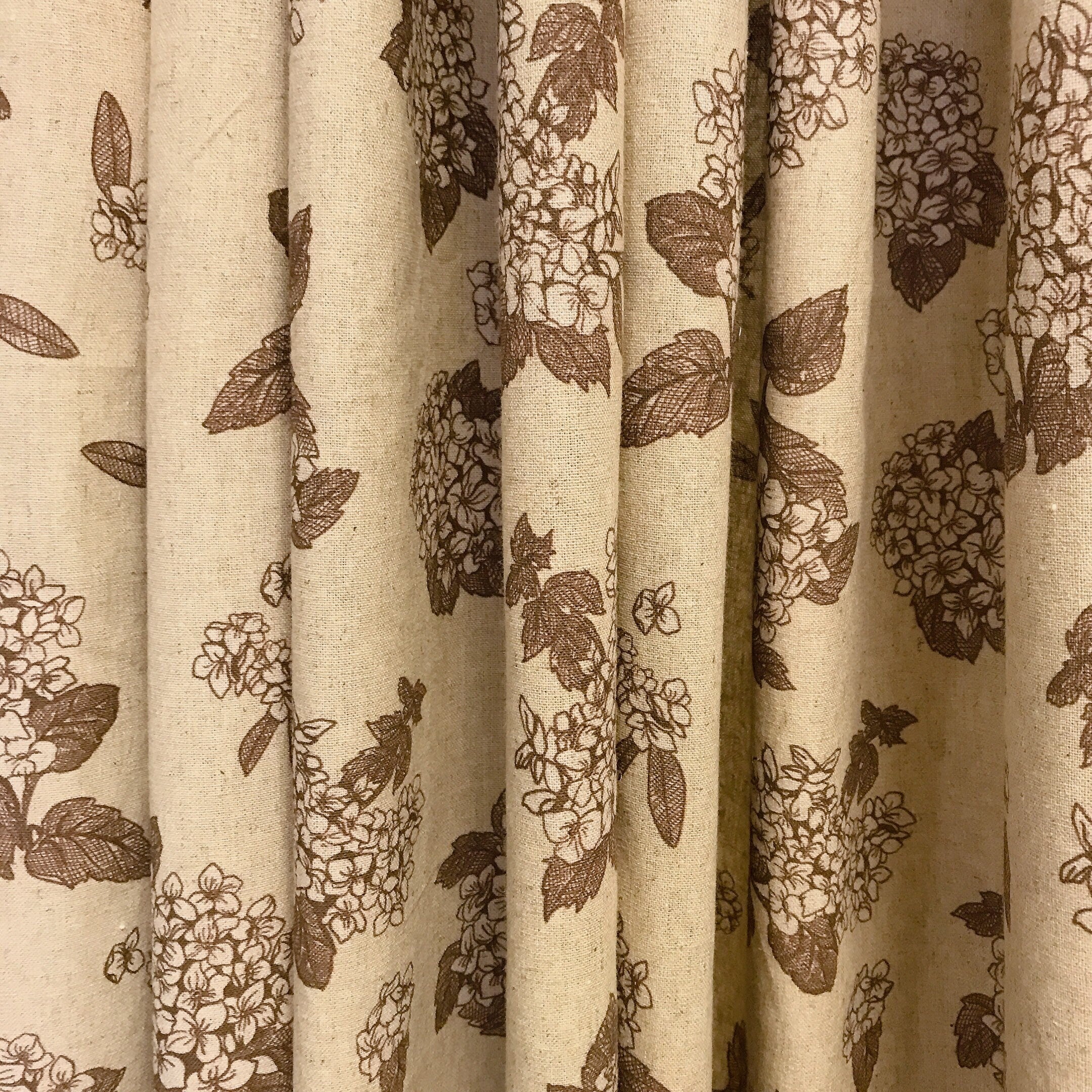 Brown Hydrangea Floral Curtain on Natural Beige