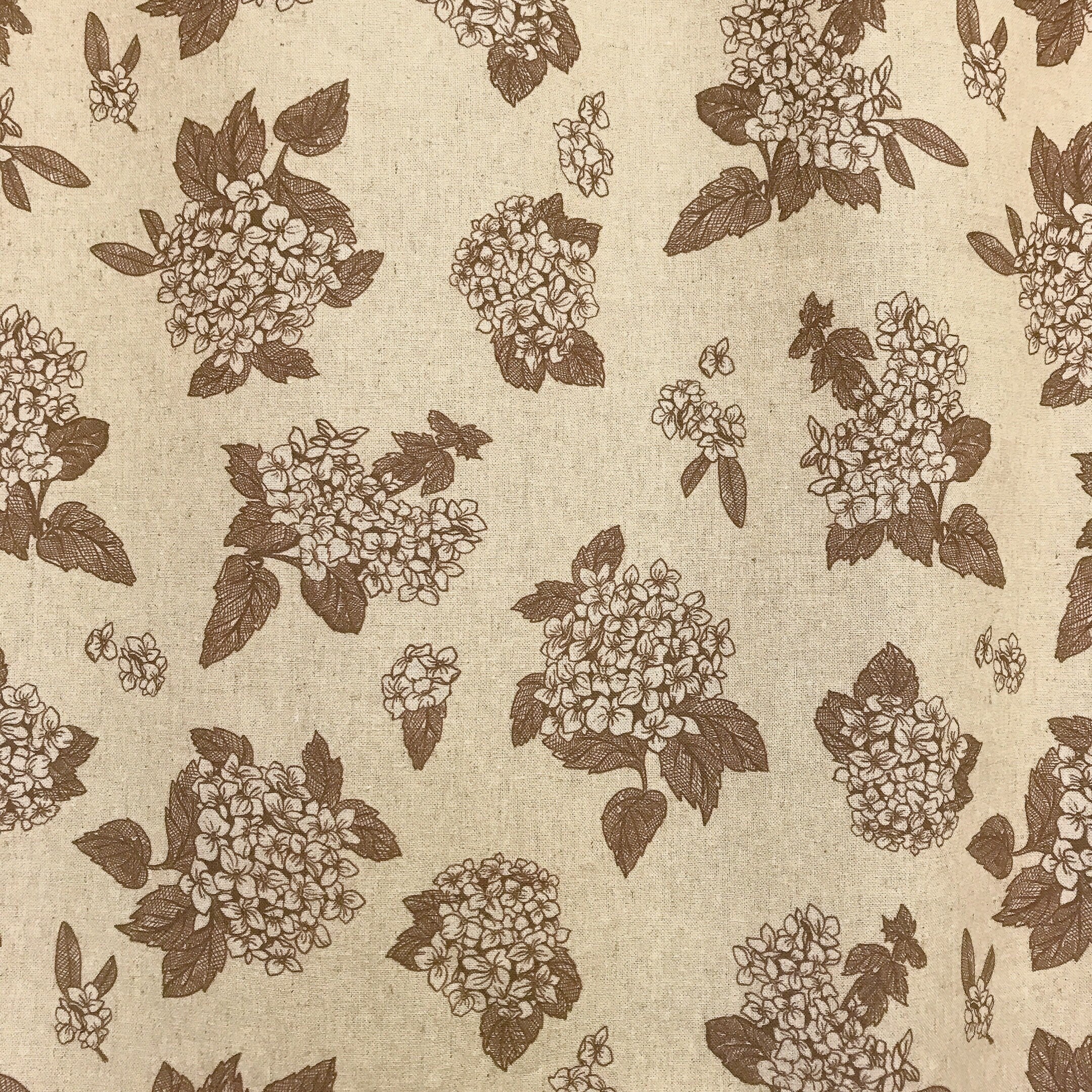 Brown Hydrangea Floral Curtain on Natural Beige