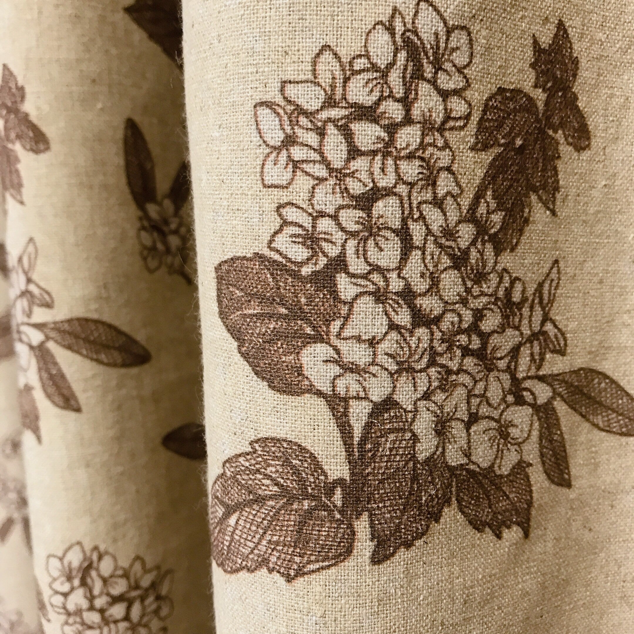 Brown Hydrangea Floral Curtain on Natural Beige
