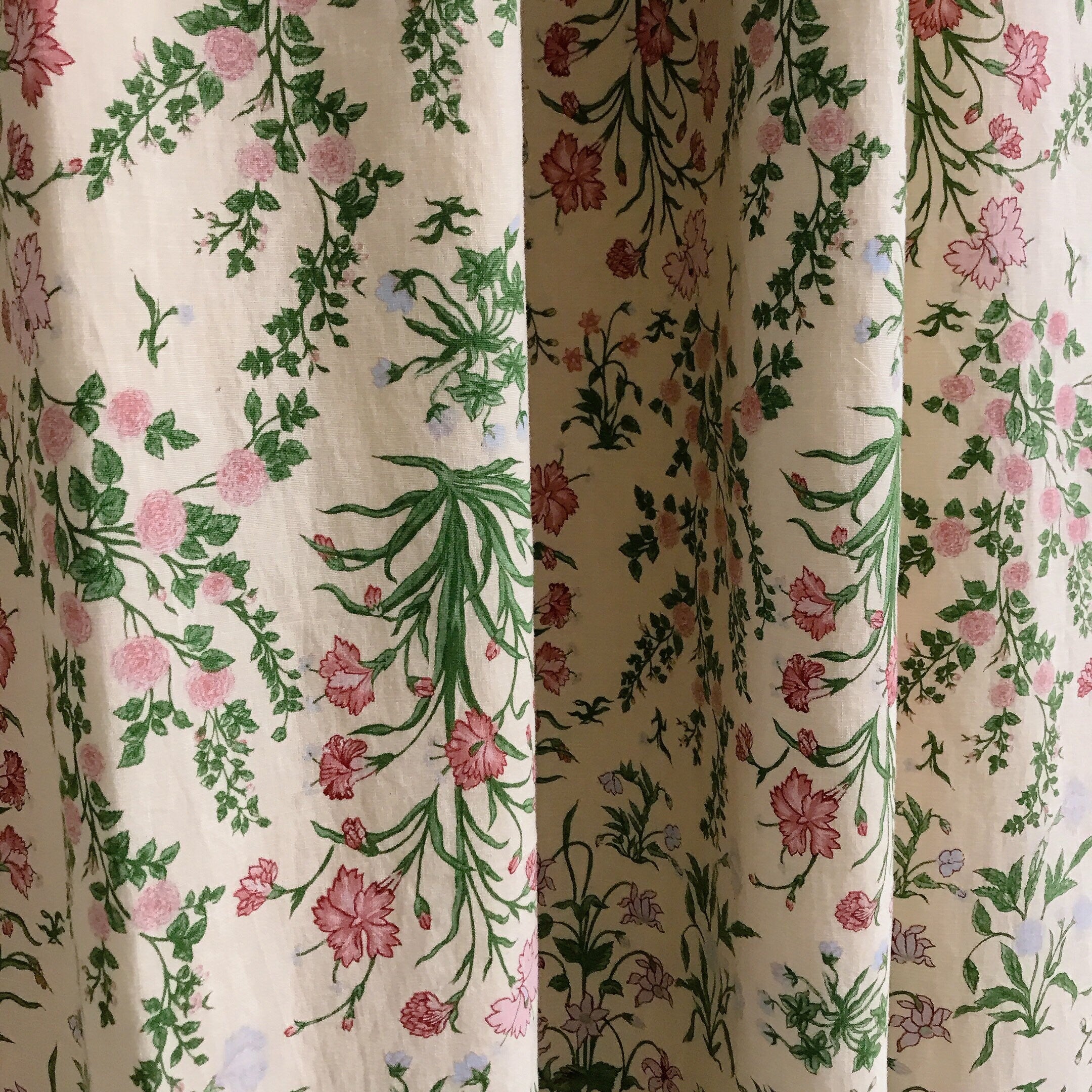 Pink and Pale Mint Floral Curtain on Buttercup Beige