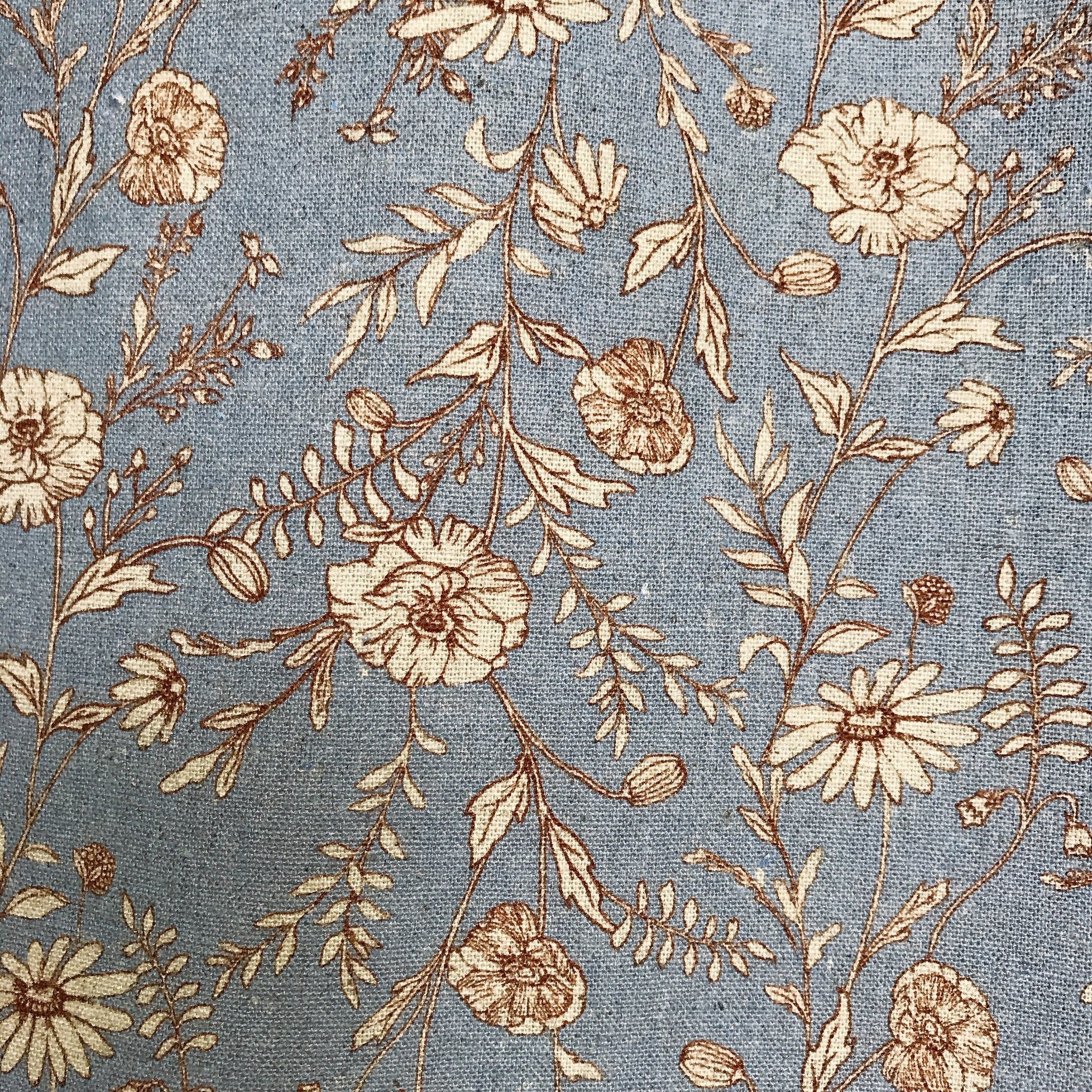 Natural Beige Floral Curtain on Blue Grey
