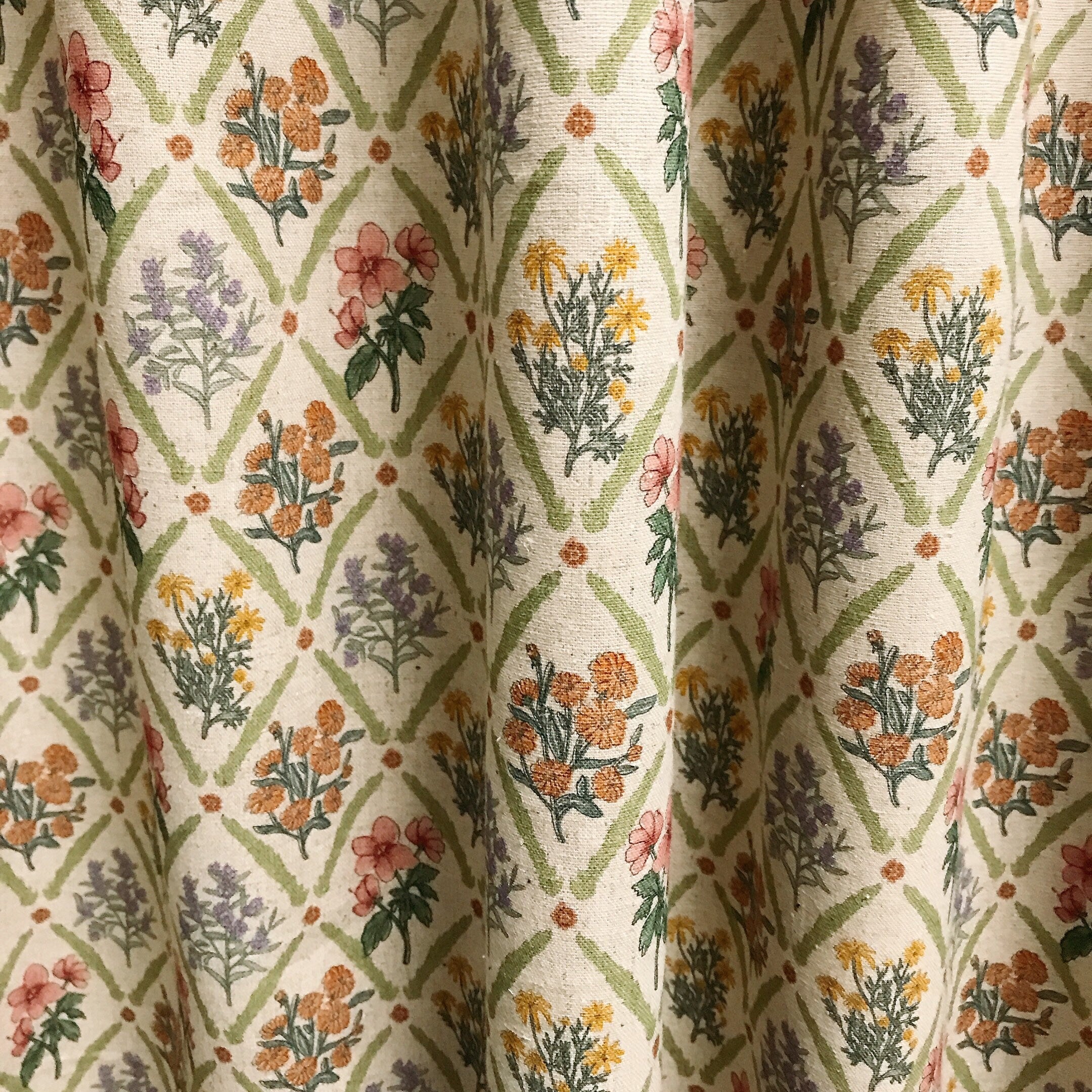 Floral Rhombus Curtain on Natural Beige