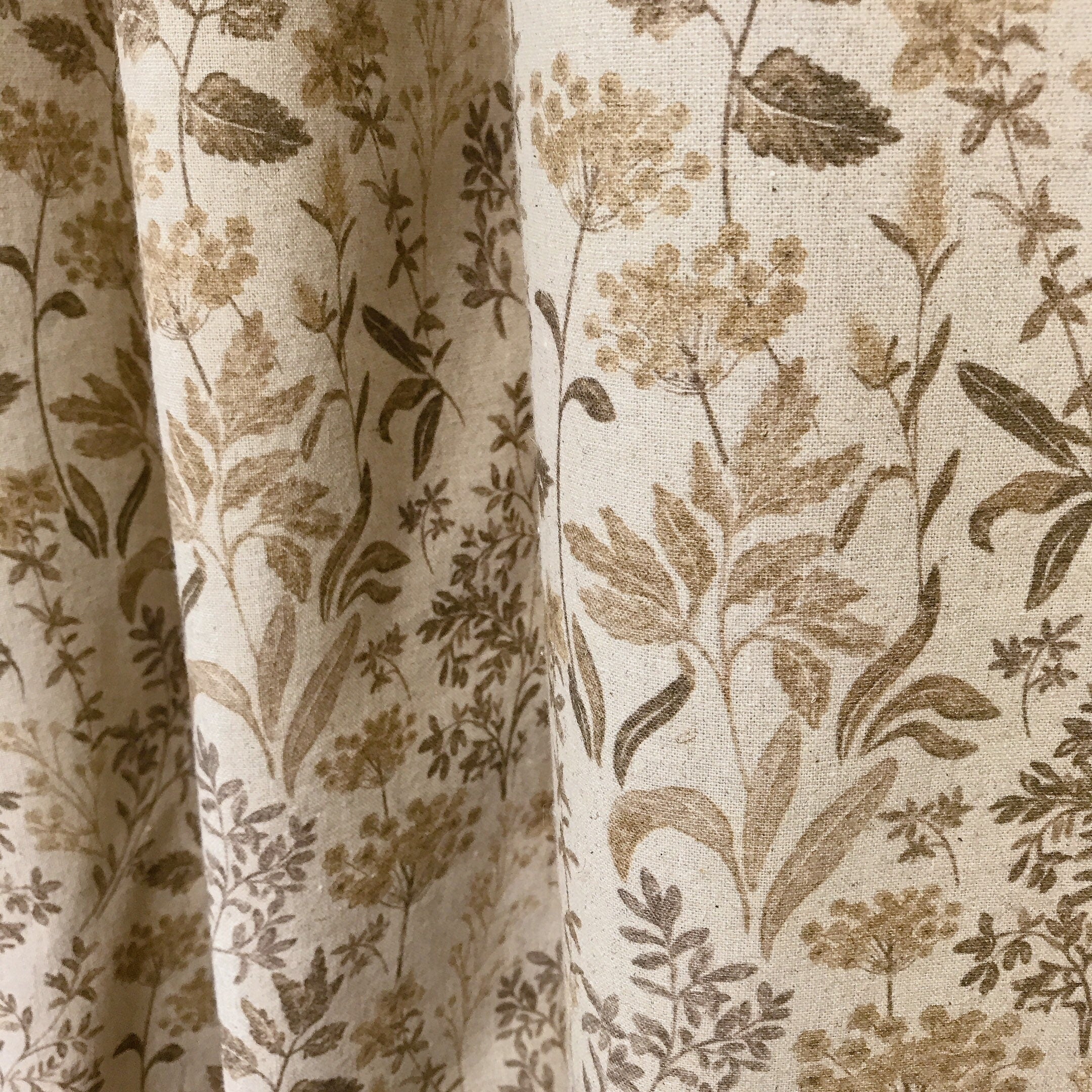 Brown Herbal Floral Curtain on Natural Beige