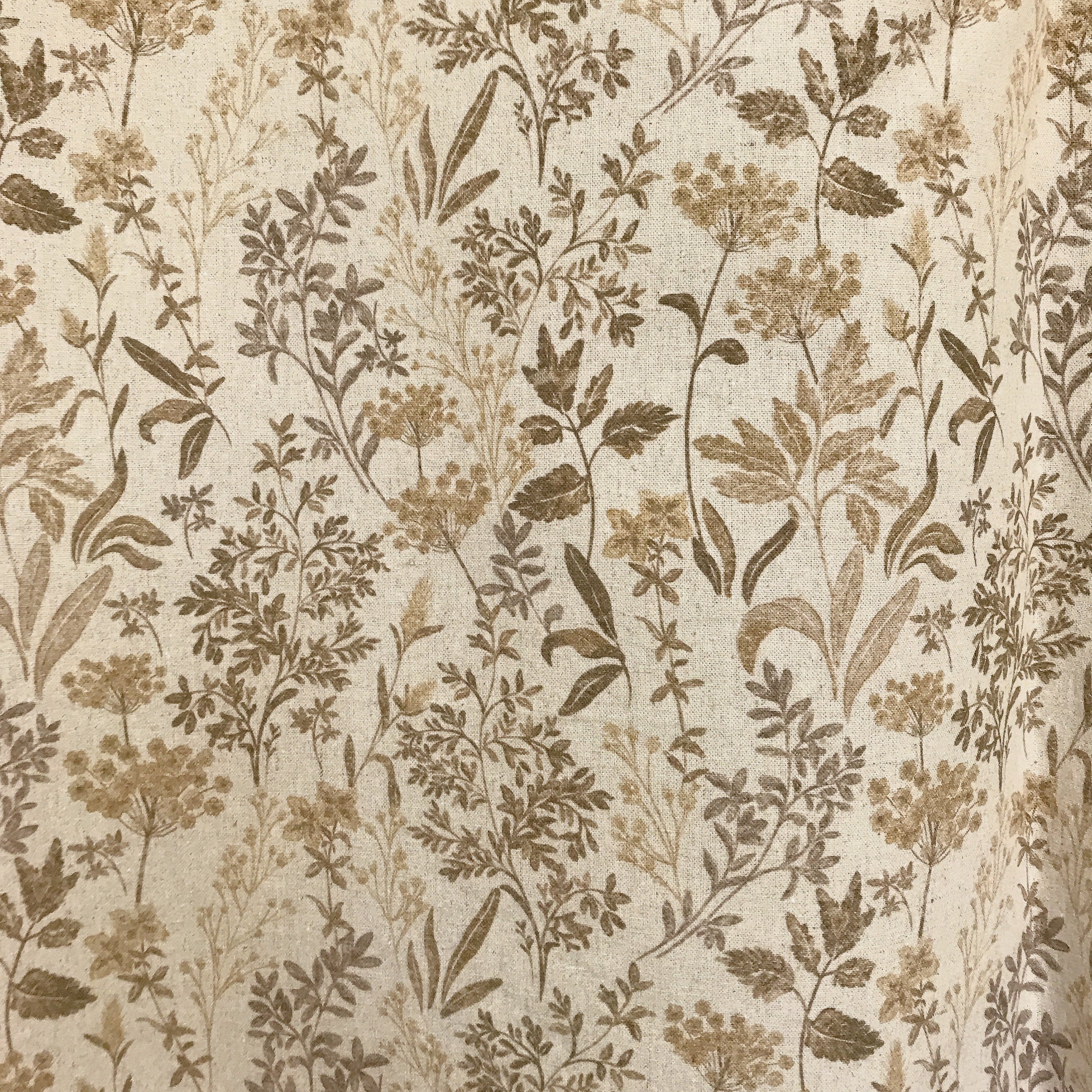 Brown Herbal Floral Curtain on Natural Beige