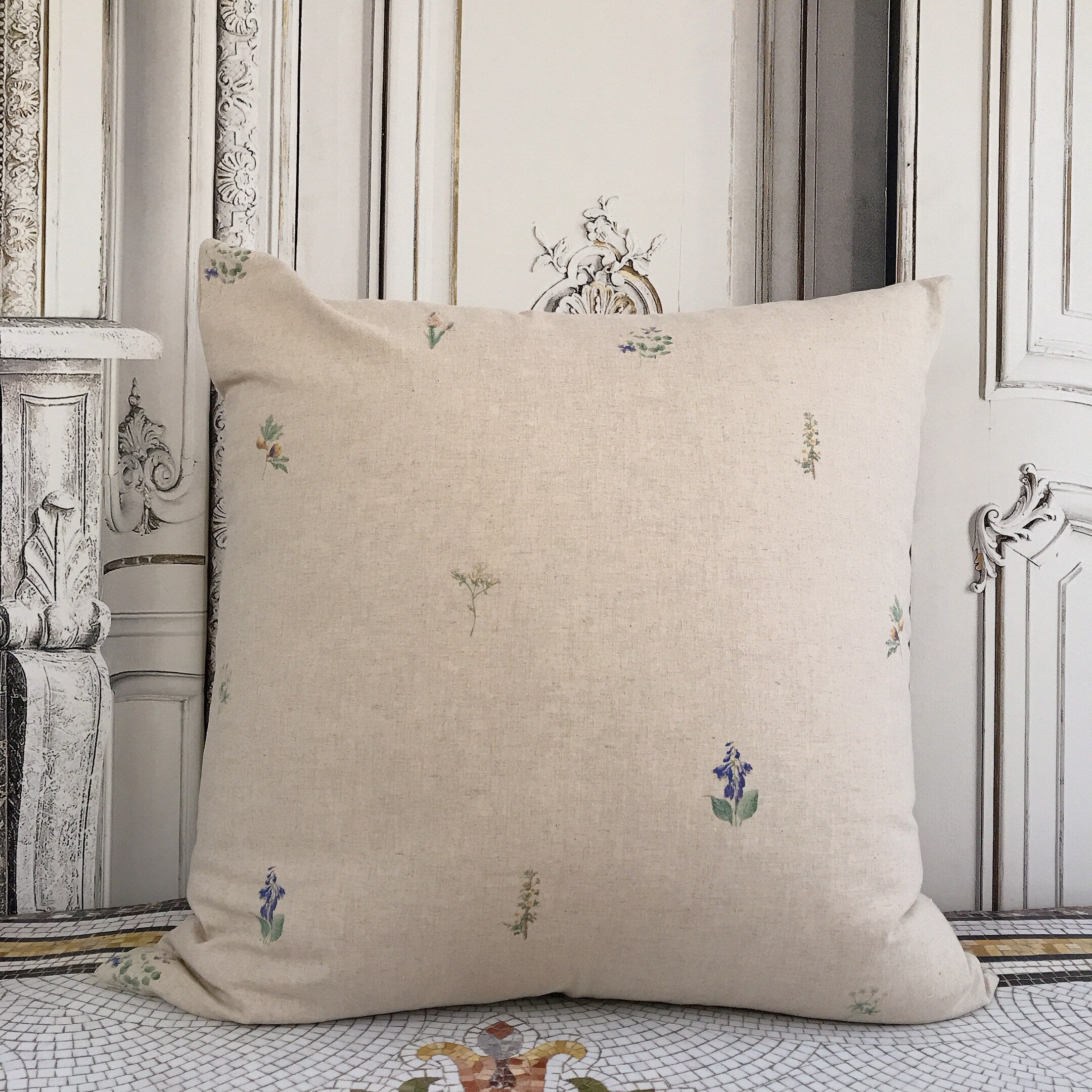 Subtle Botanical Euro Sham Cover on Natural Beige