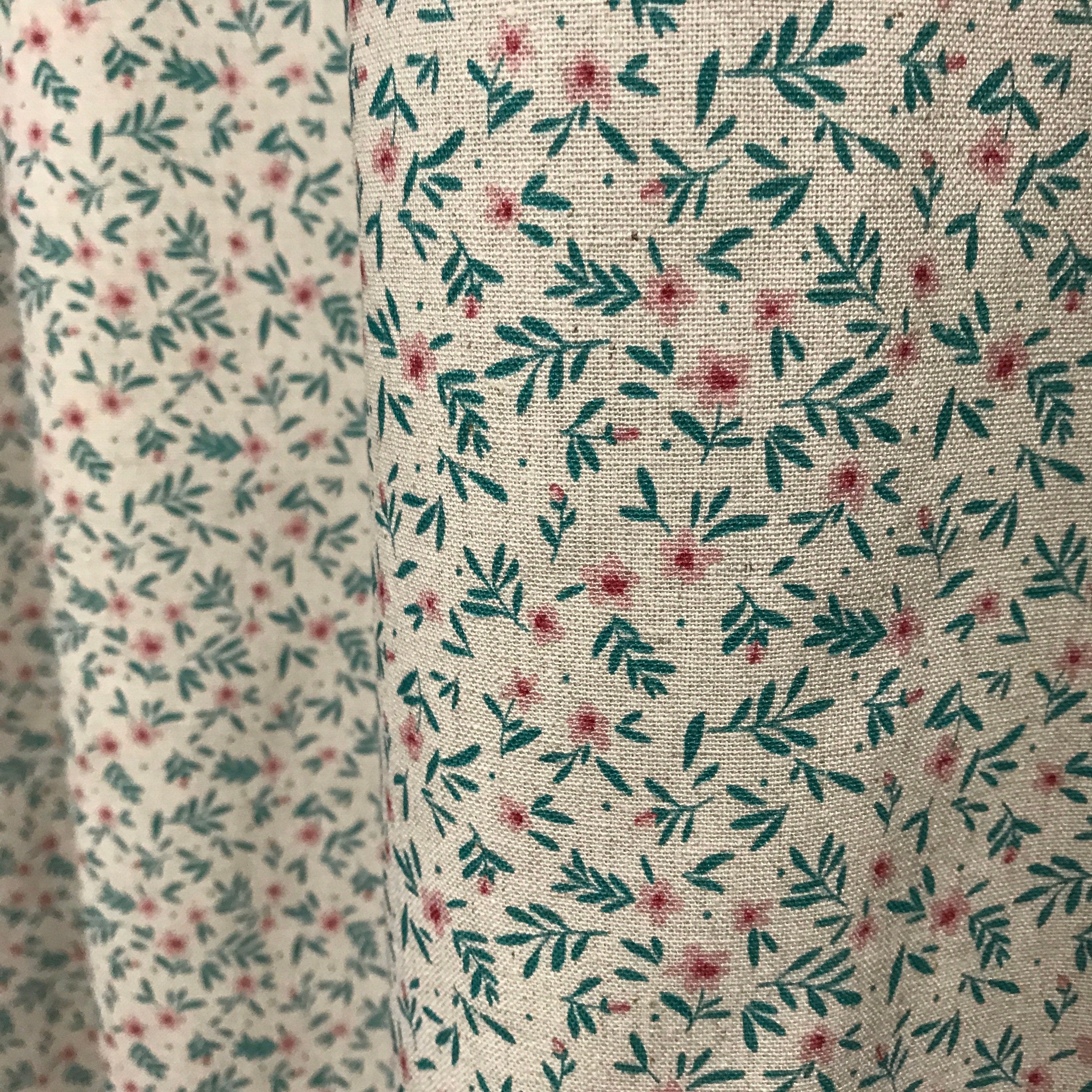 Teal Sprout Floral Curtain on Natural Beige