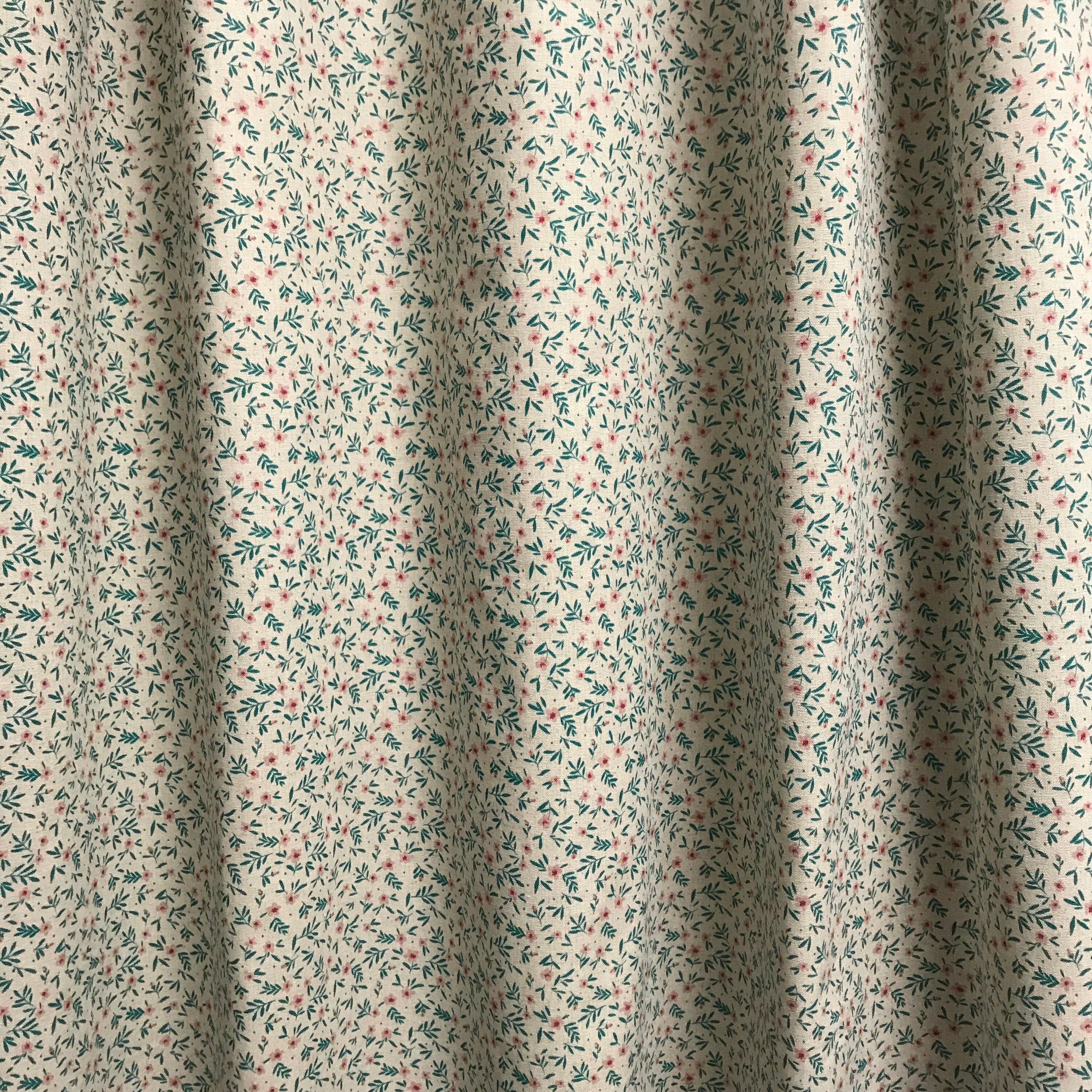 Teal Sprout Floral Curtain on Natural Beige