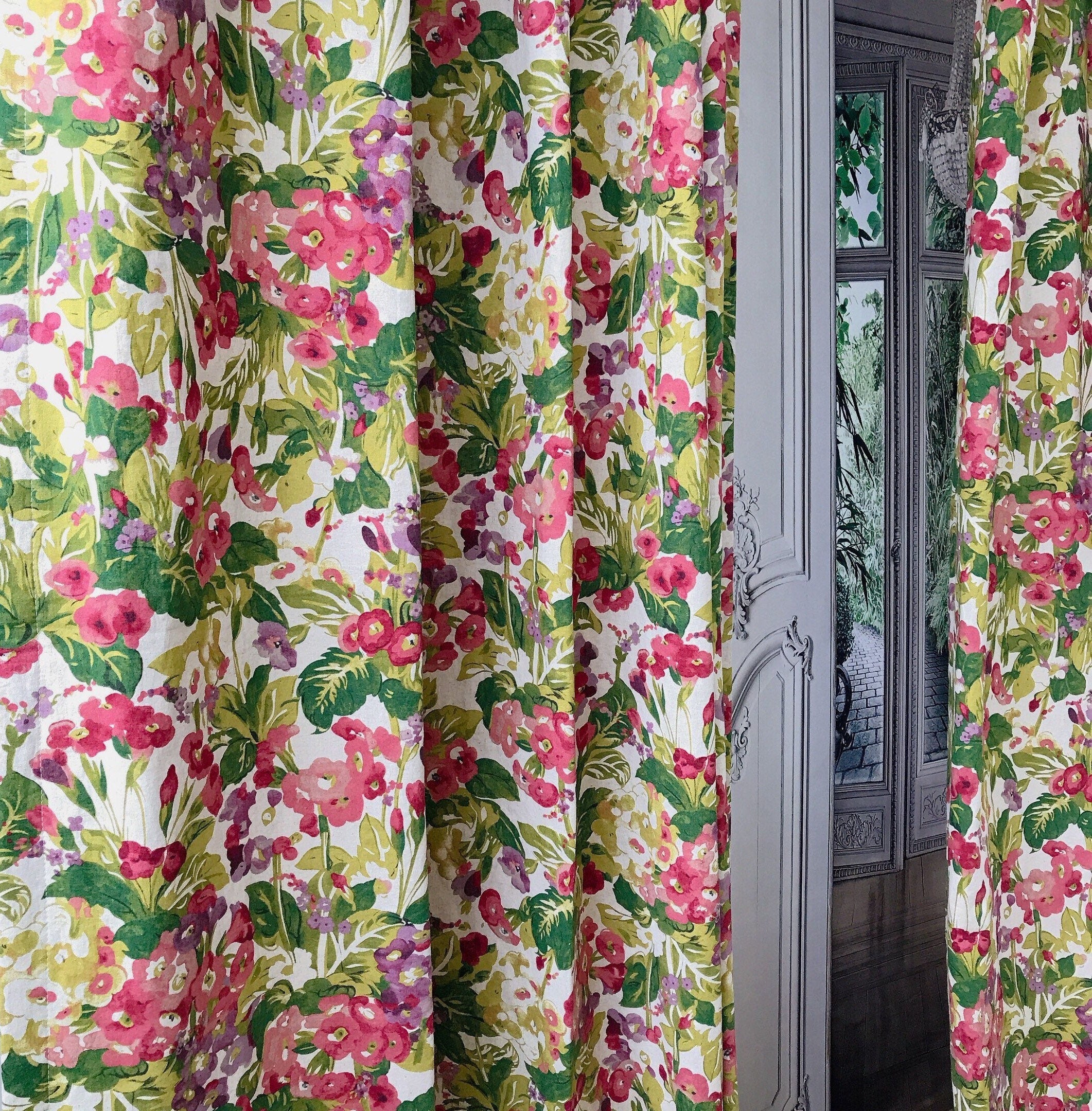 Burgundy Floral Curtain on Natural Beige