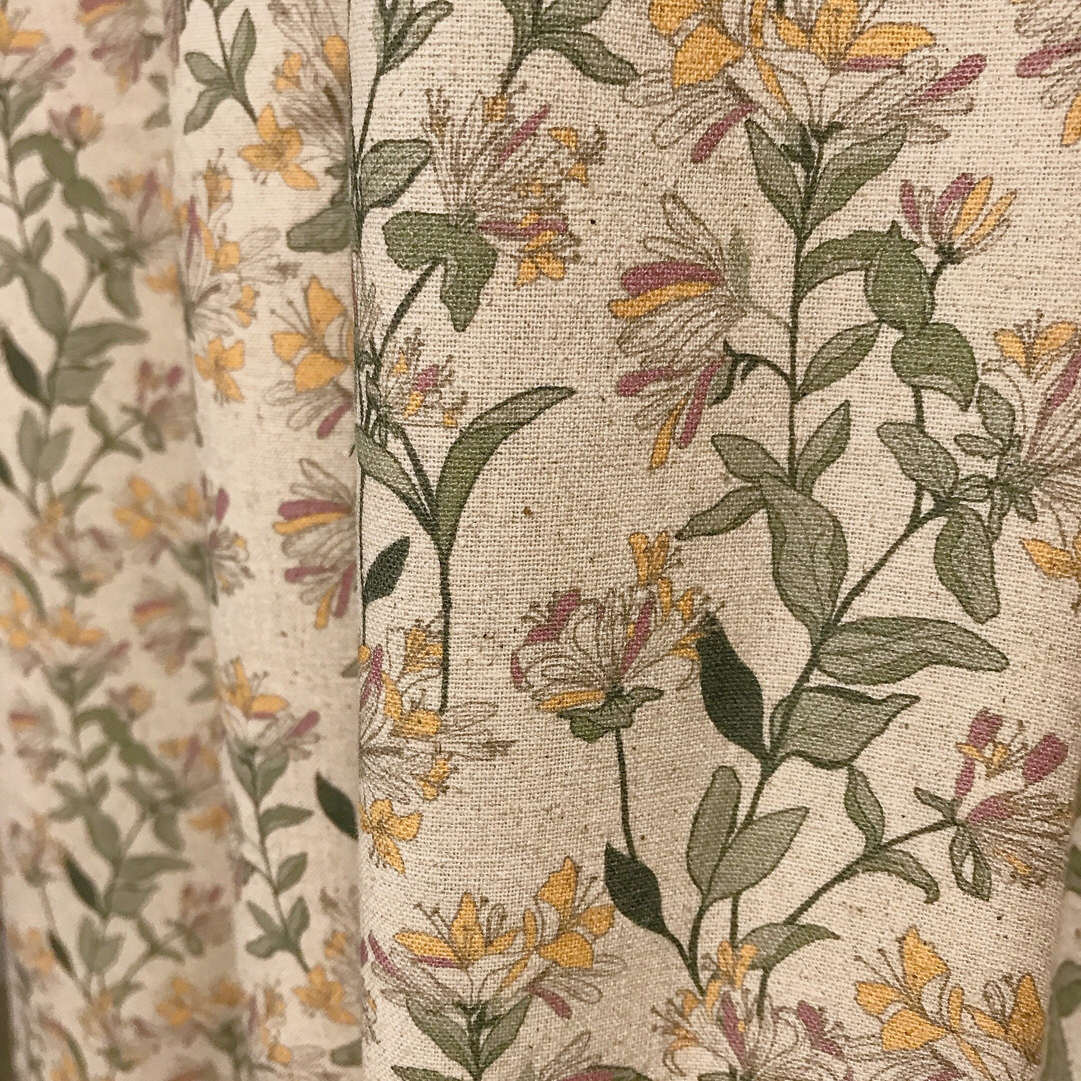 Light Orange and Plum Pink Floral Curtain on Natural Beige