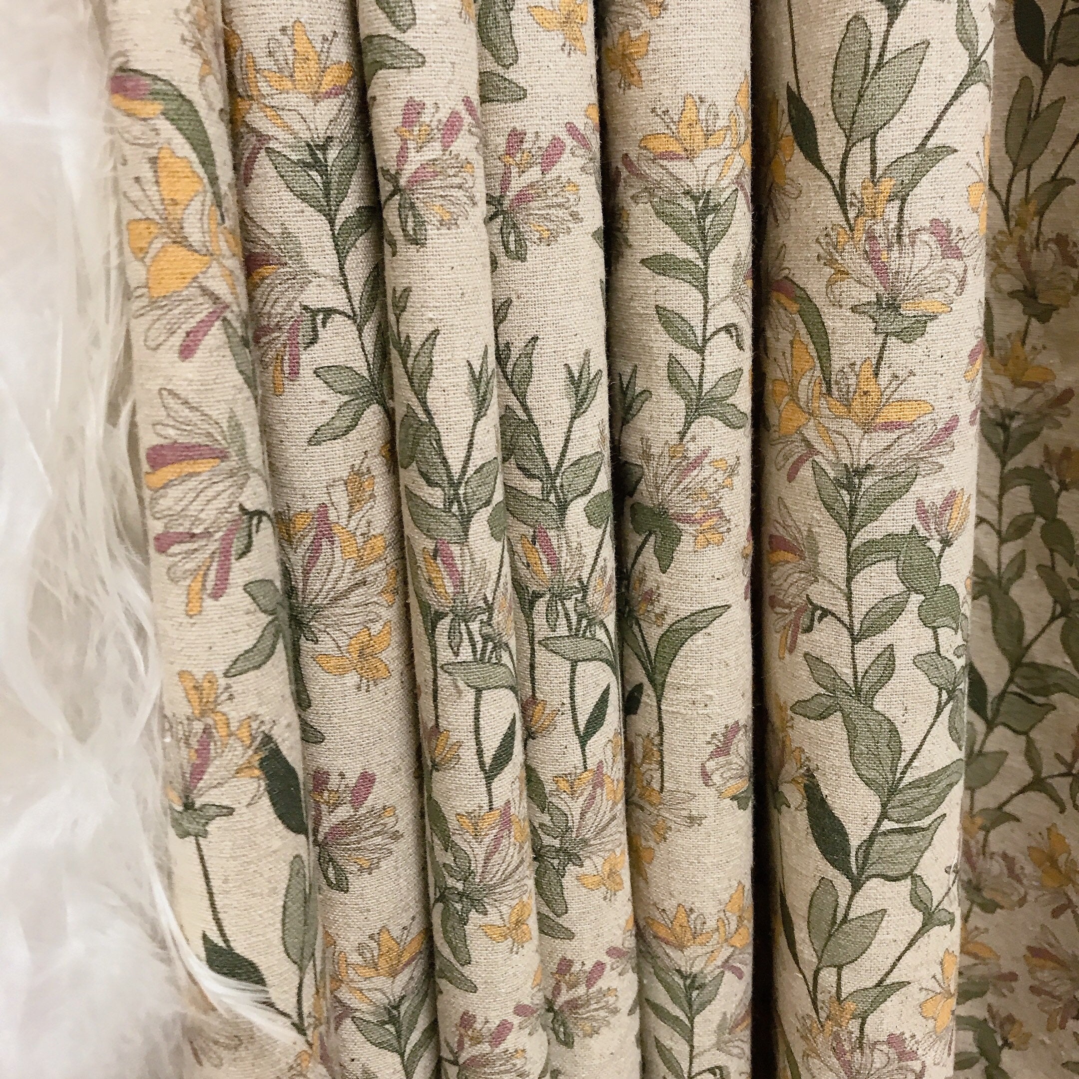 Light Orange and Plum Pink Floral Curtain on Natural Beige