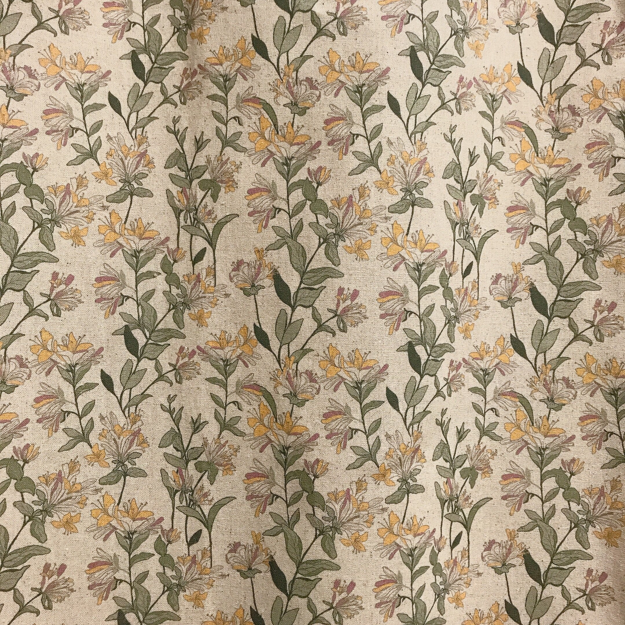 Light Orange and Plum Pink Floral Curtain on Natural Beige