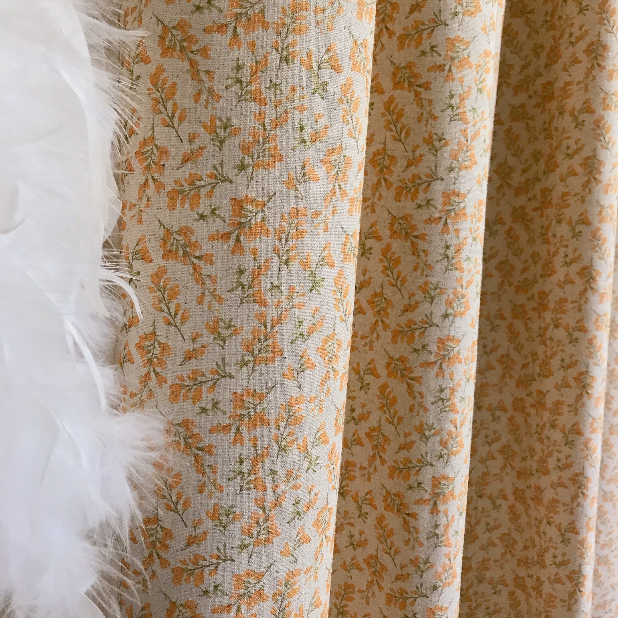Orange Floral Curtain on Natural Beige