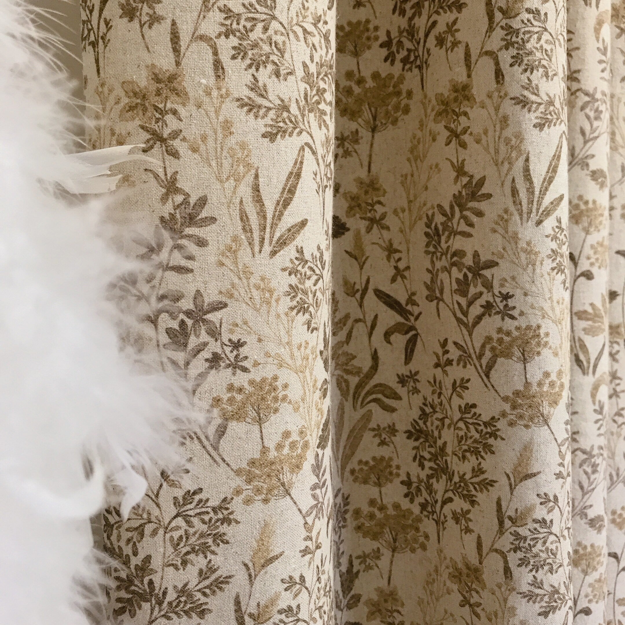 Brown Herbal Floral Curtain on Natural Beige