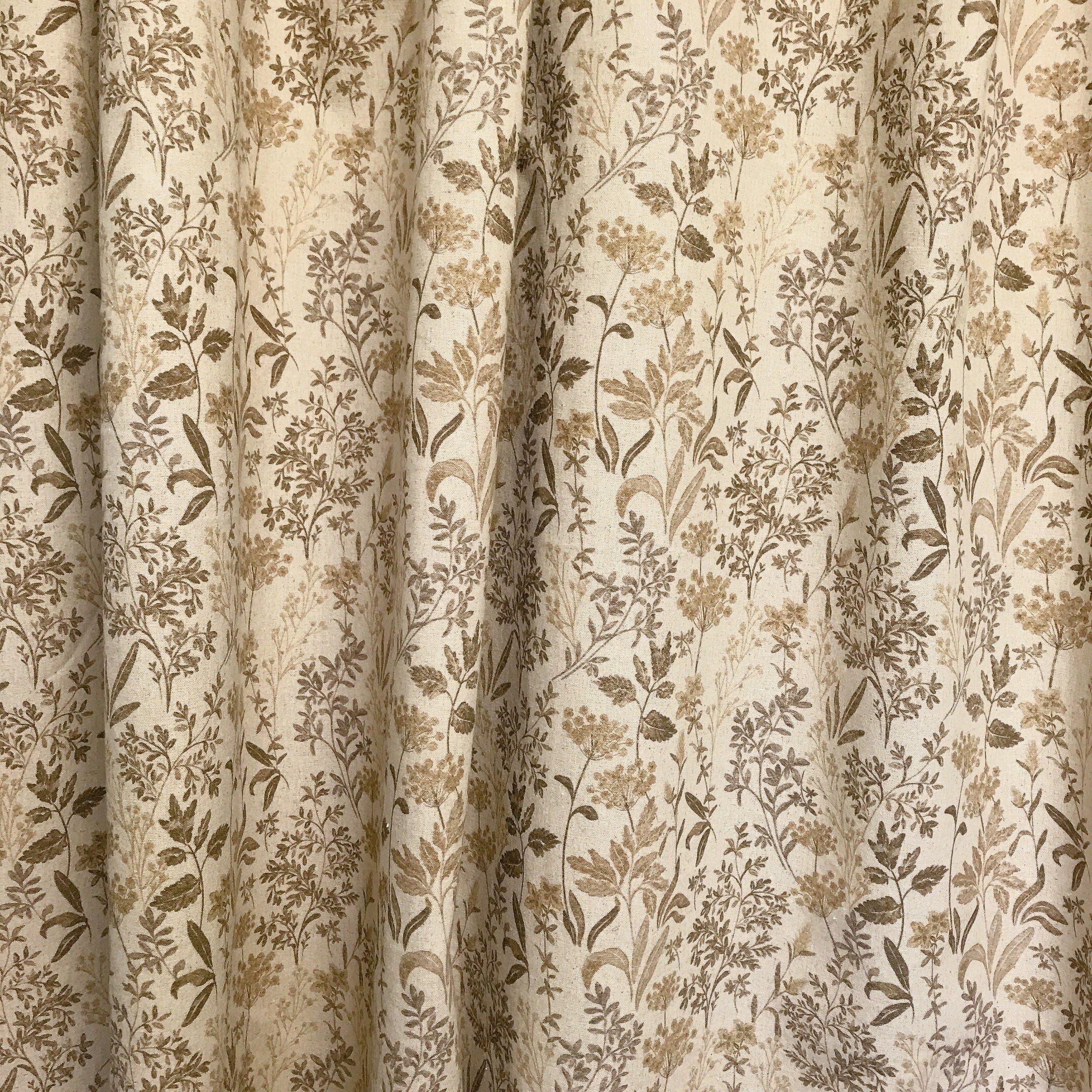 Brown Herbal Floral Curtain on Natural Beige