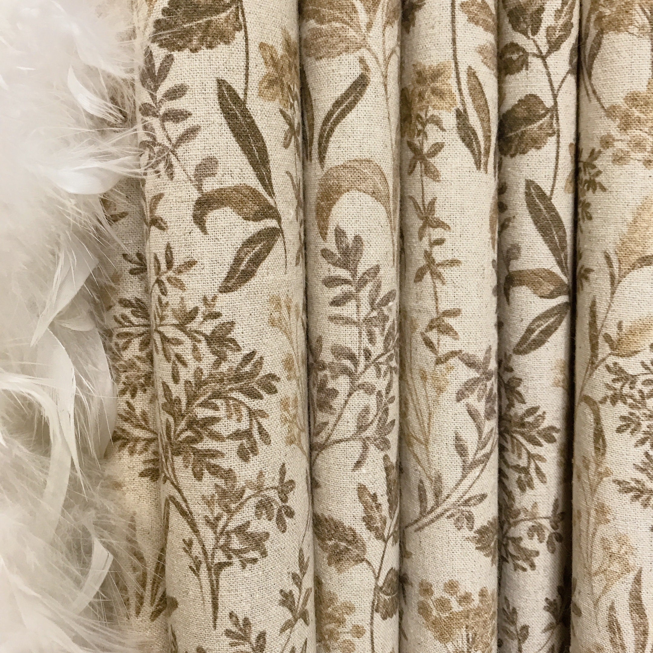 Brown Herbal Floral Curtain on Natural Beige