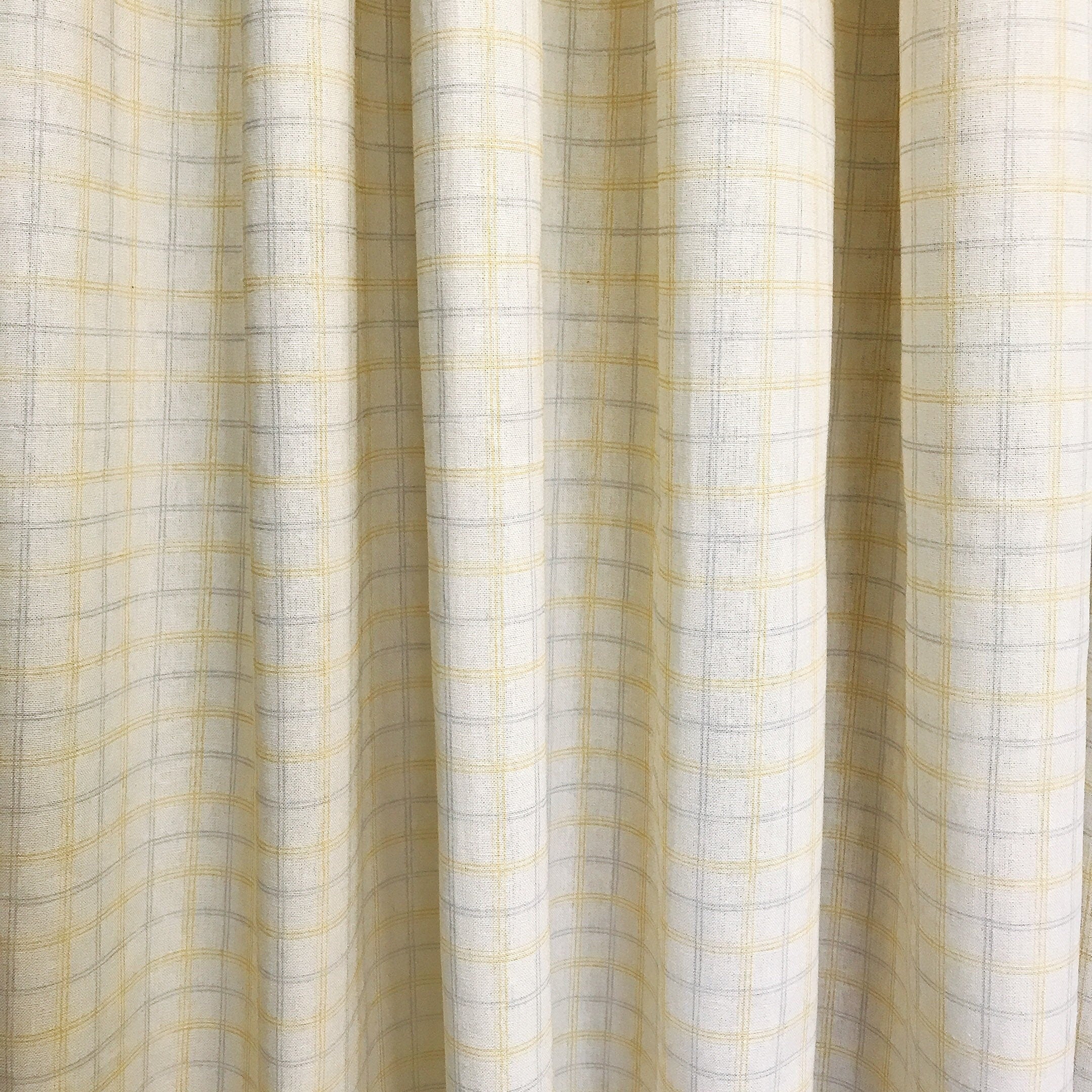 Plaid Mustard Blue Grey Pattern Linen Cotton Curtain Ivory Drapery