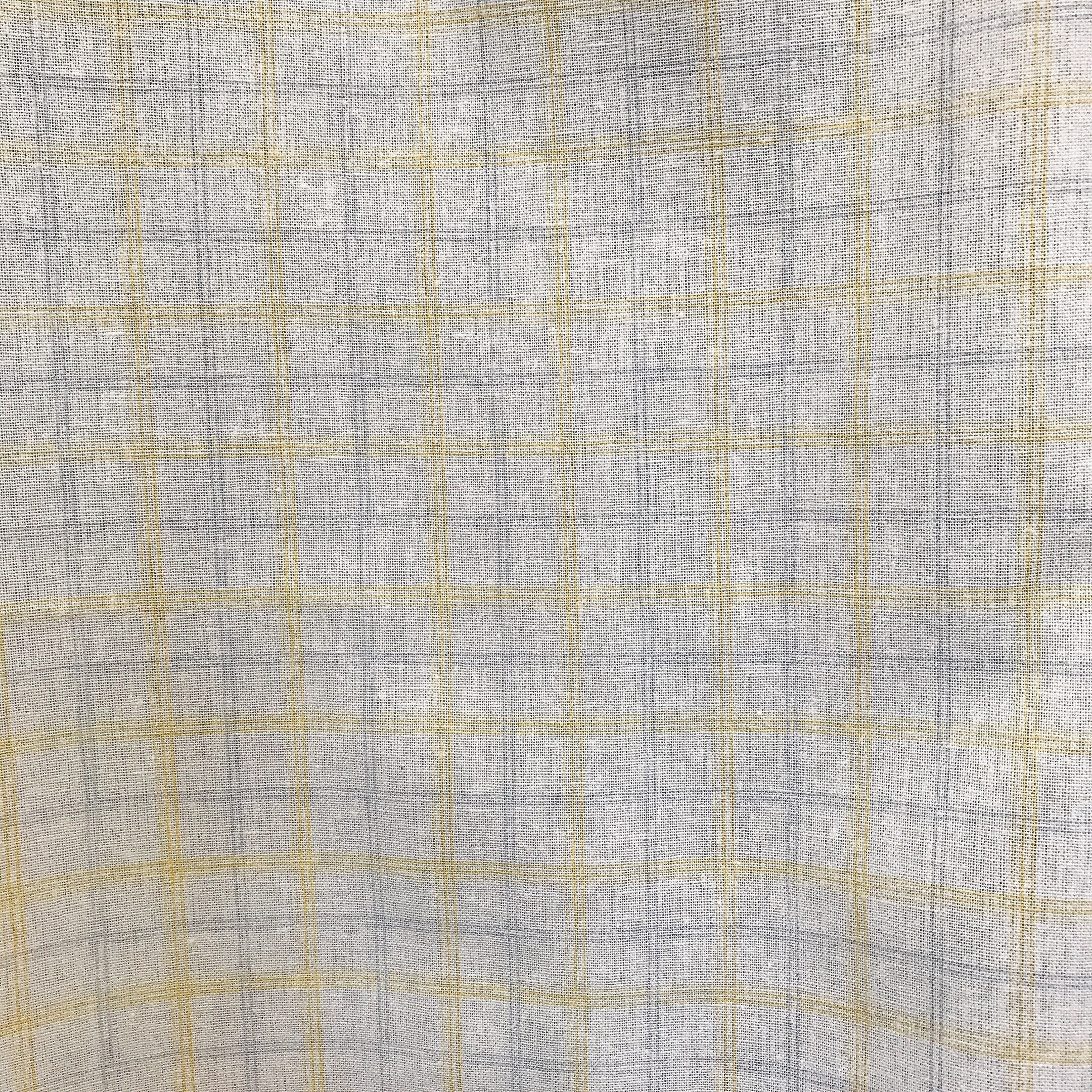 Plaid Mustard Blue Grey Pattern Linen Cotton Curtain Ivory Drapery