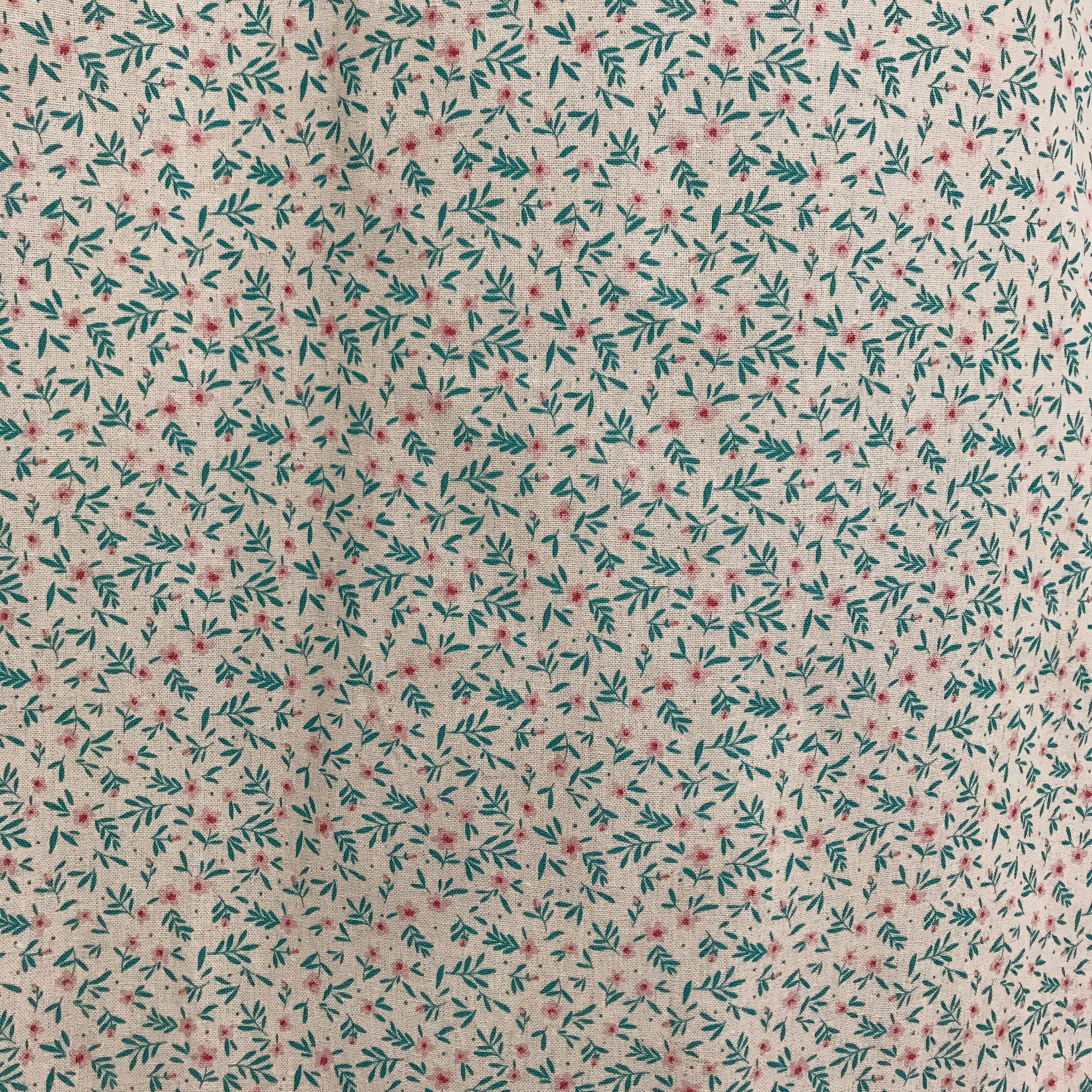 Teal Sprout Floral Curtain on Natural Beige