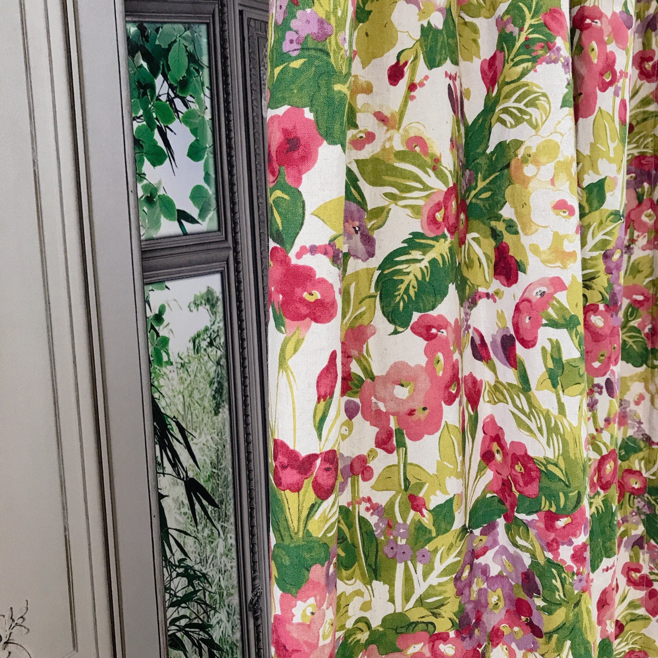 Burgundy Floral Curtain on Natural Beige