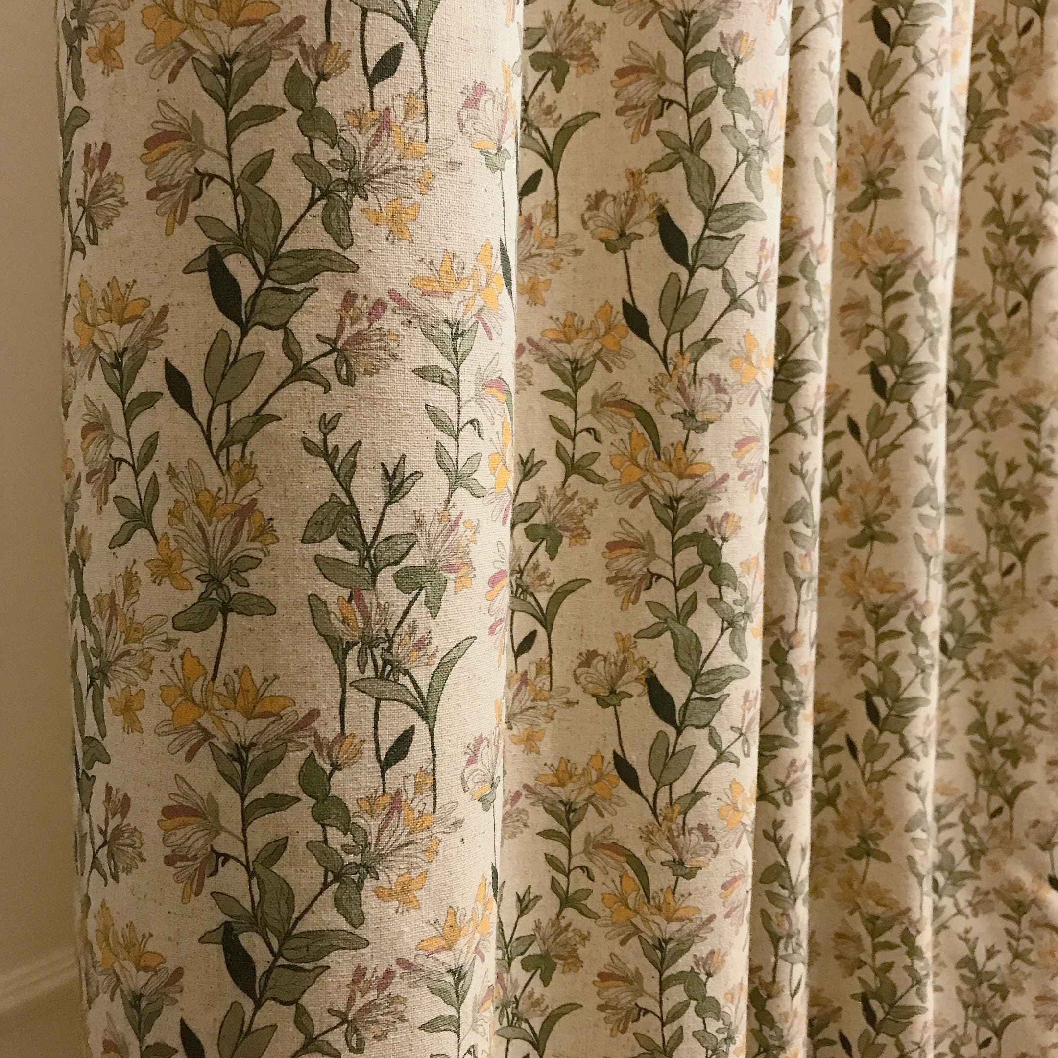 Light Orange and Plum Pink Floral Curtain on Natural Beige