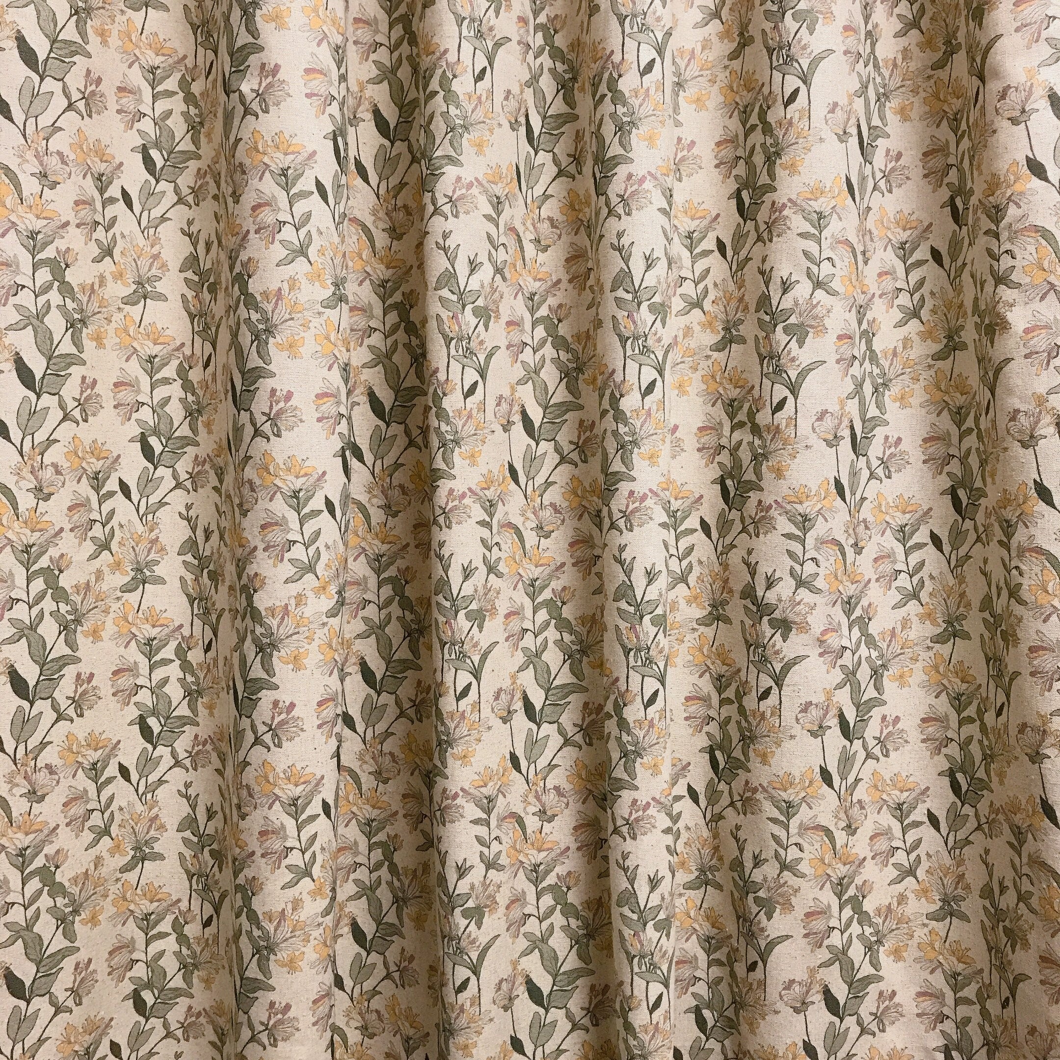 Light Orange and Plum Pink Floral Curtain on Natural Beige