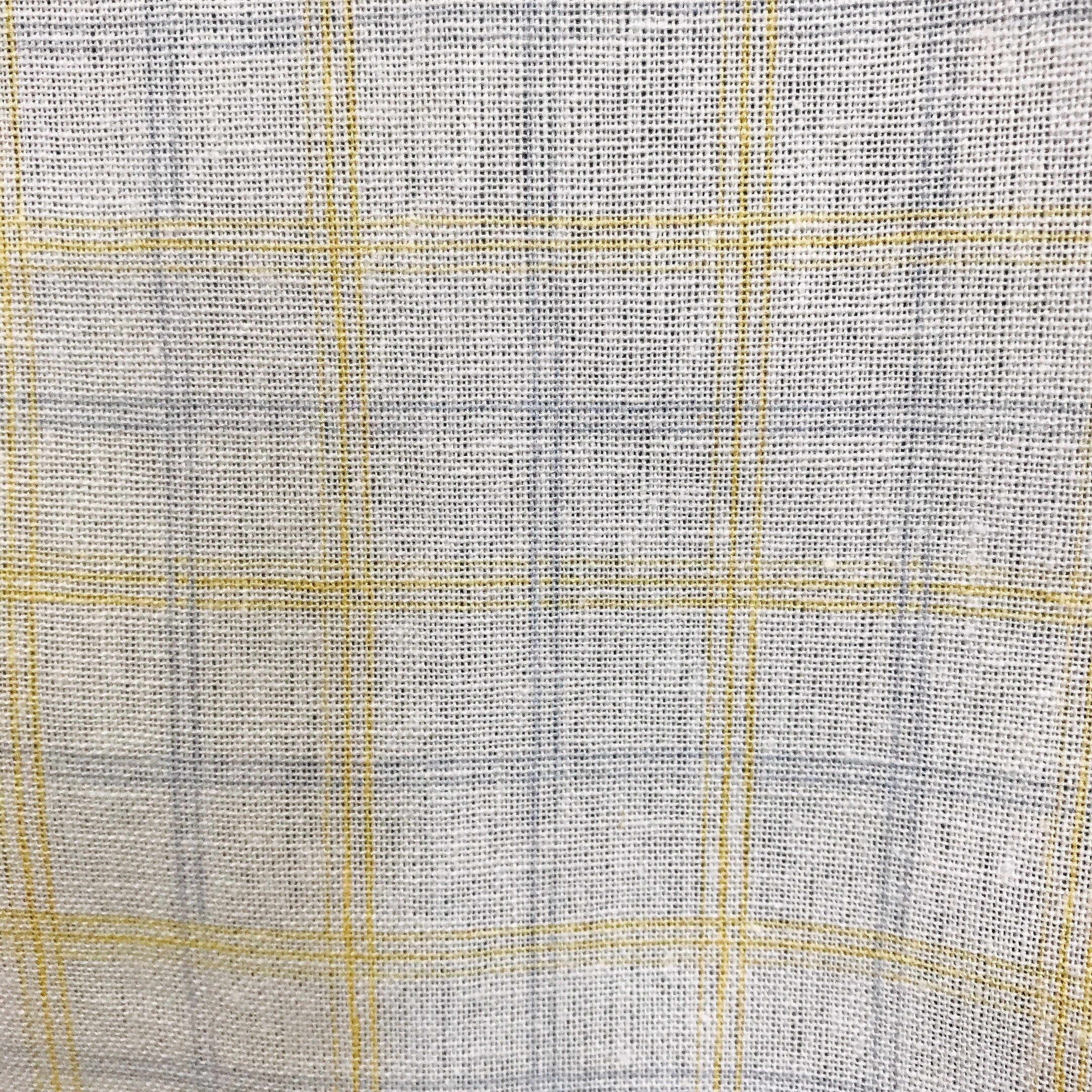 Plaid Mustard Blue Grey Pattern Linen Cotton Curtain Ivory Drapery
