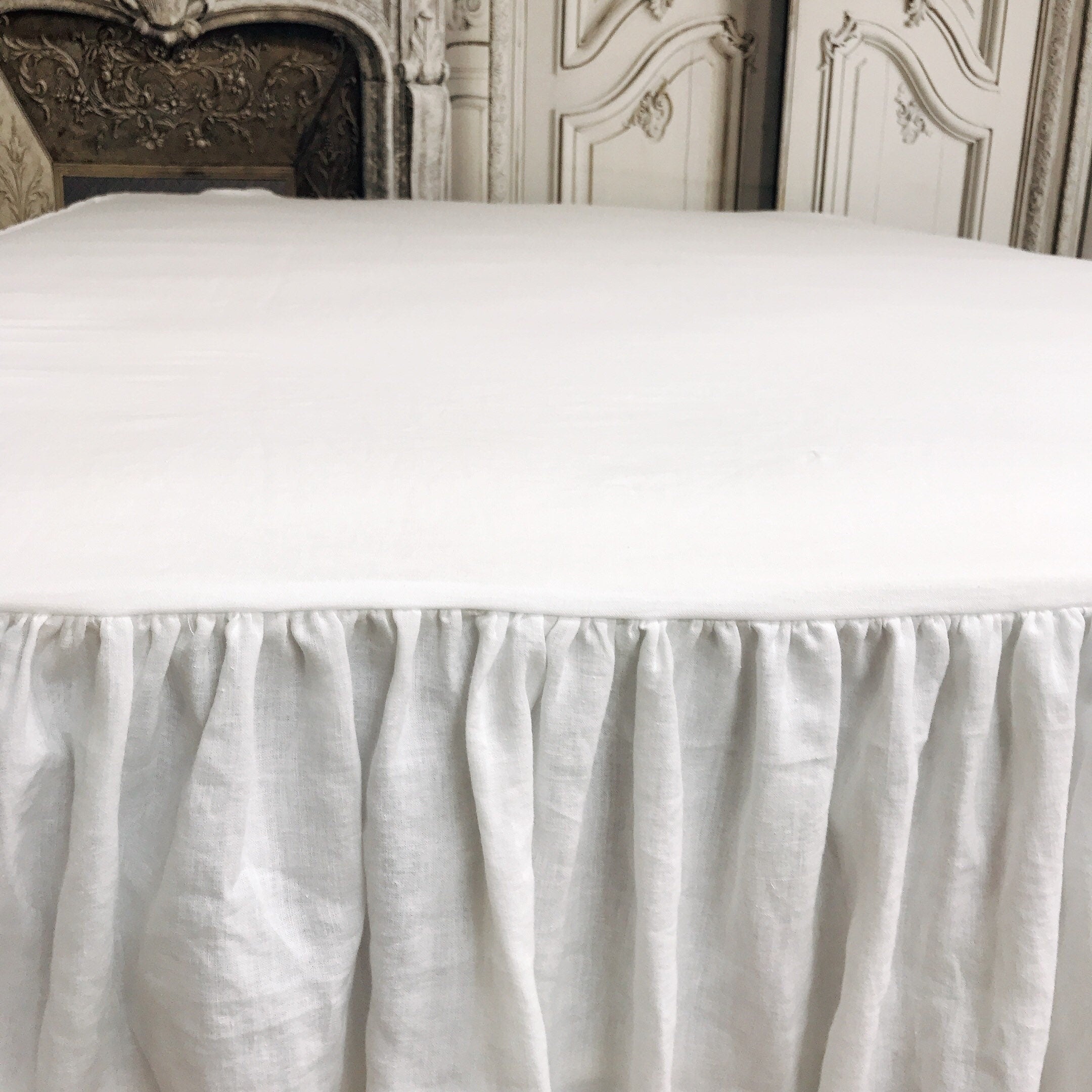 Washed White Linen Bedskirt