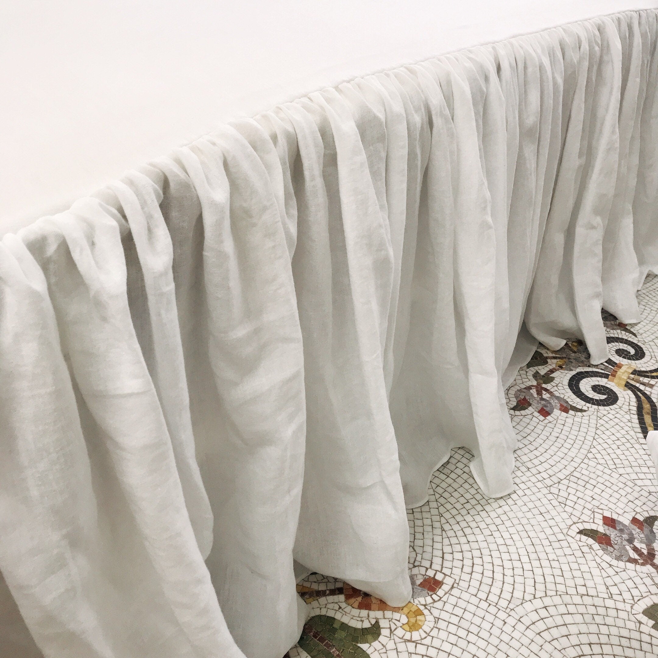 Washed White Linen Bedskirt