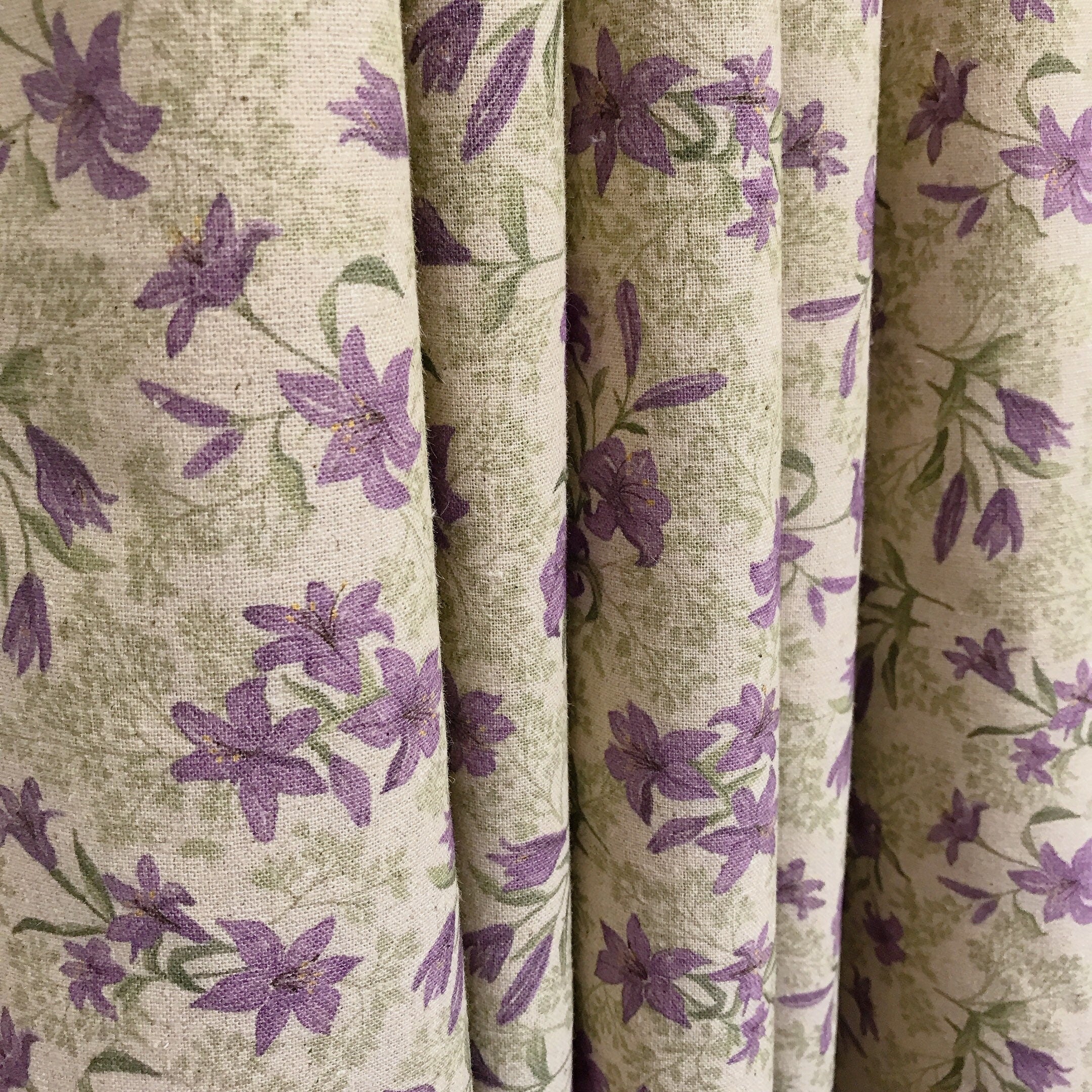 Purple Lilies Floral Curtain on Natural Beige